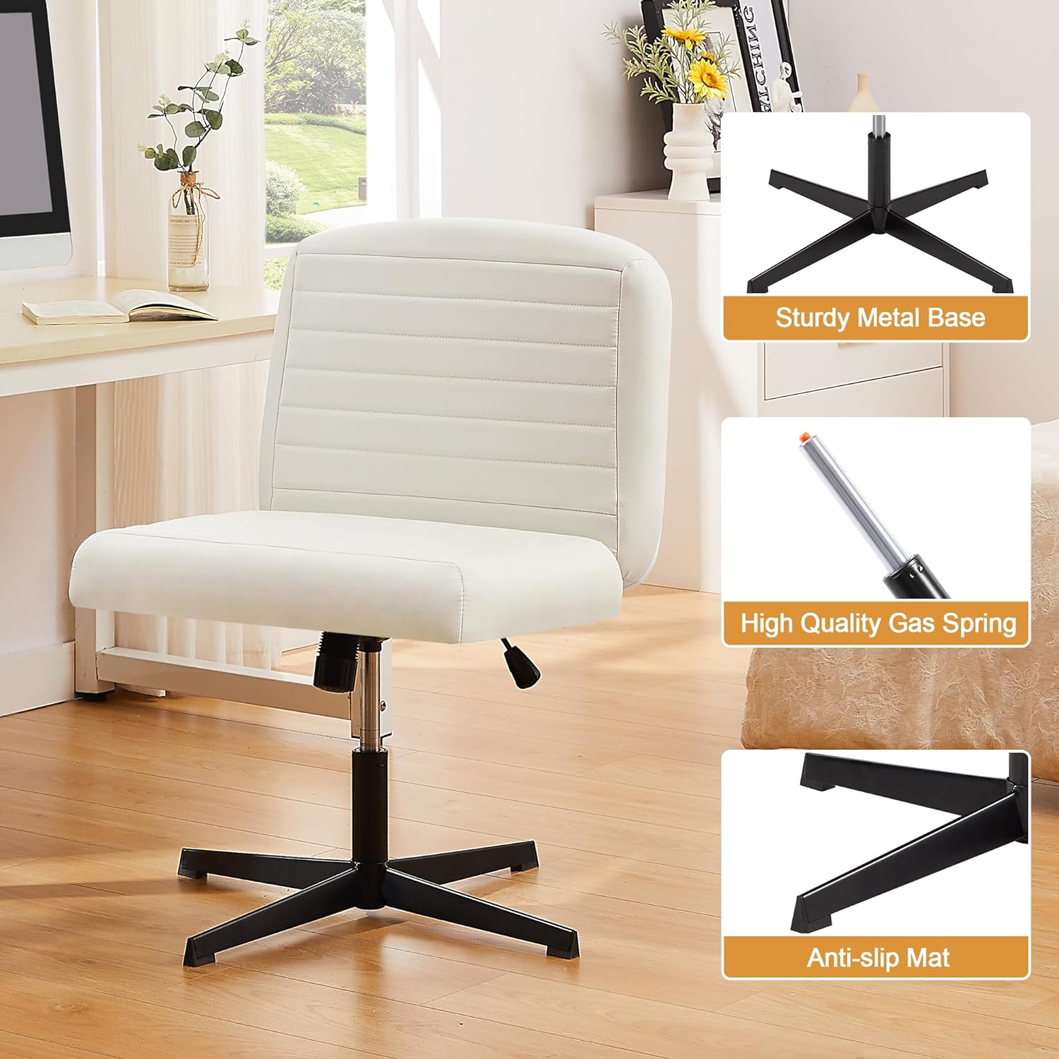 VECELO Armless Office Chair No Wheels Fabric Padded Cross Legged