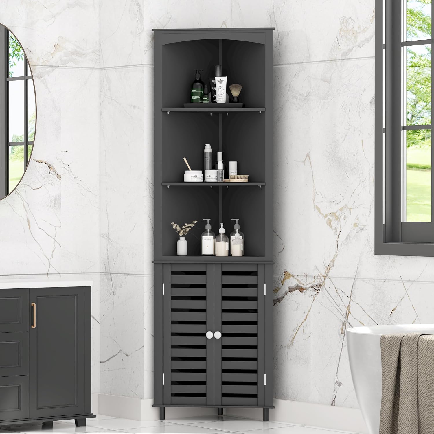 VECELO Tall Corner Cabinet, 68.8'' Storage Cabinet with Doors and Adjustable Shelves