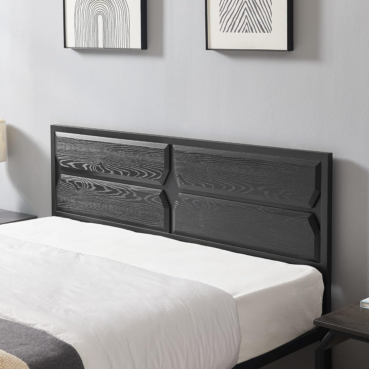 VECELO Metal Bed Frame Platform with Wooden Headboard&Footboard Mattress Foundation