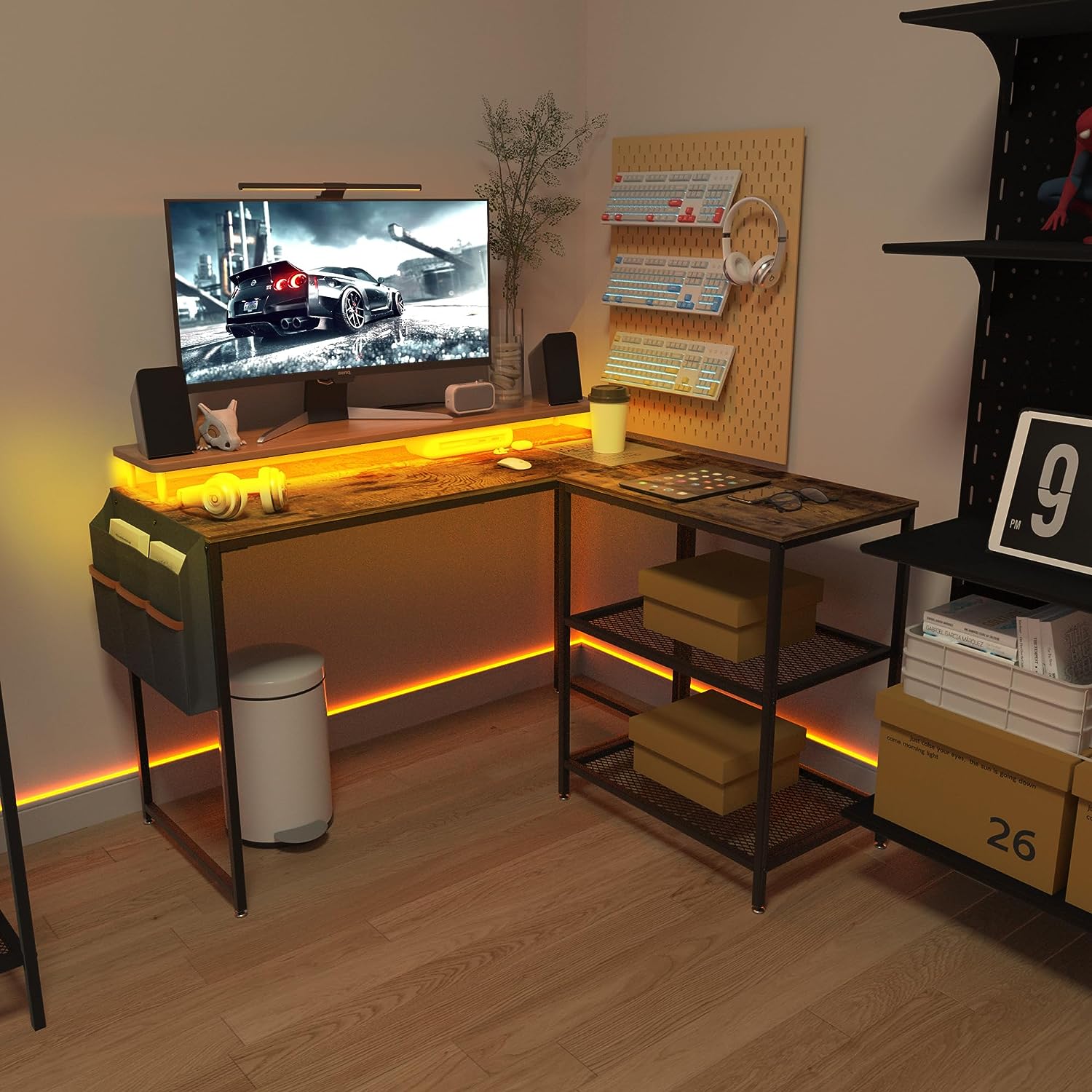 VECELO Computer Desk 47" L Shaped Heavy Duty Home Office Table - VECELO