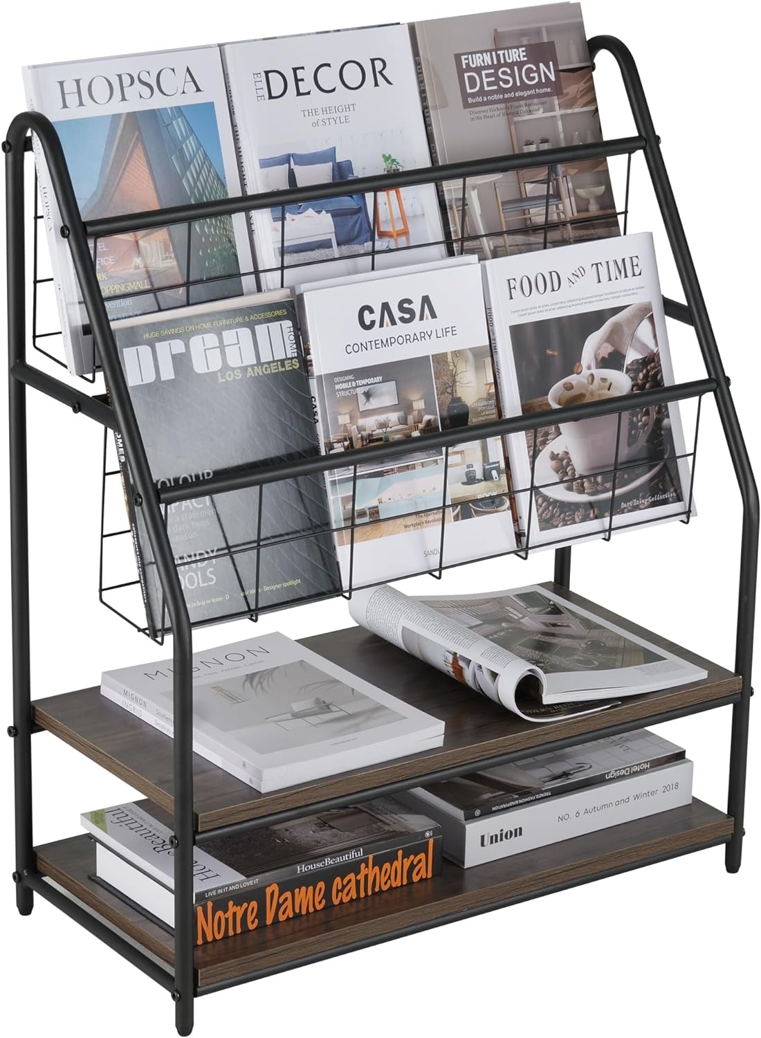 VECELO Newspaper Magazine Holders,2-Tier Metal Racks Brochure Display Stand