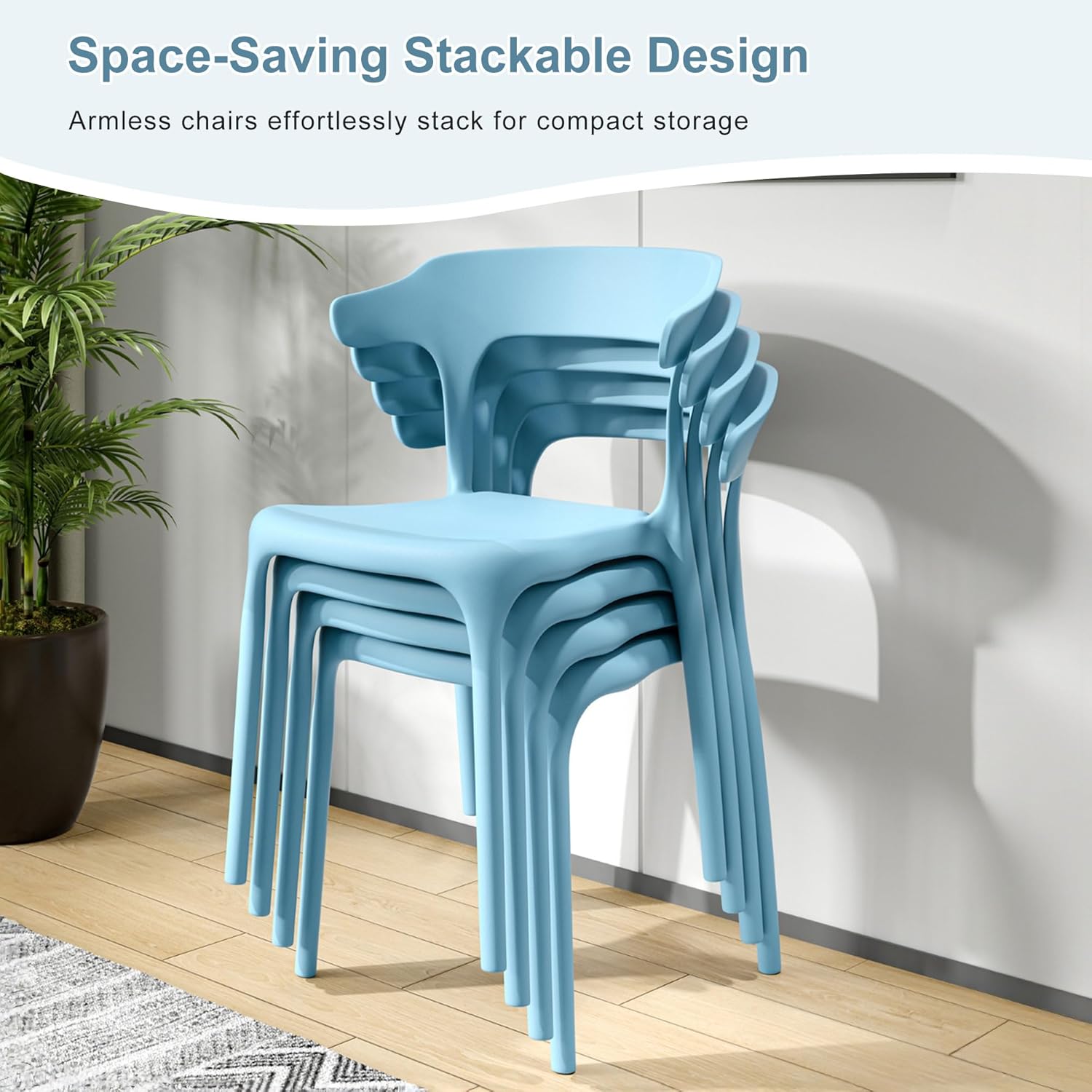 VECELO 4 Pack Plastic Stacking Chairs