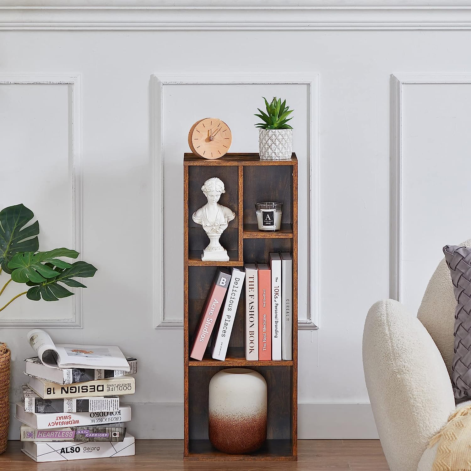 VECELO Modern 3-Tier Small Bookcase, 4 Cube/5 Cube Bookshelf/Storage Organizer for Living Room,Bedroom,Home Office