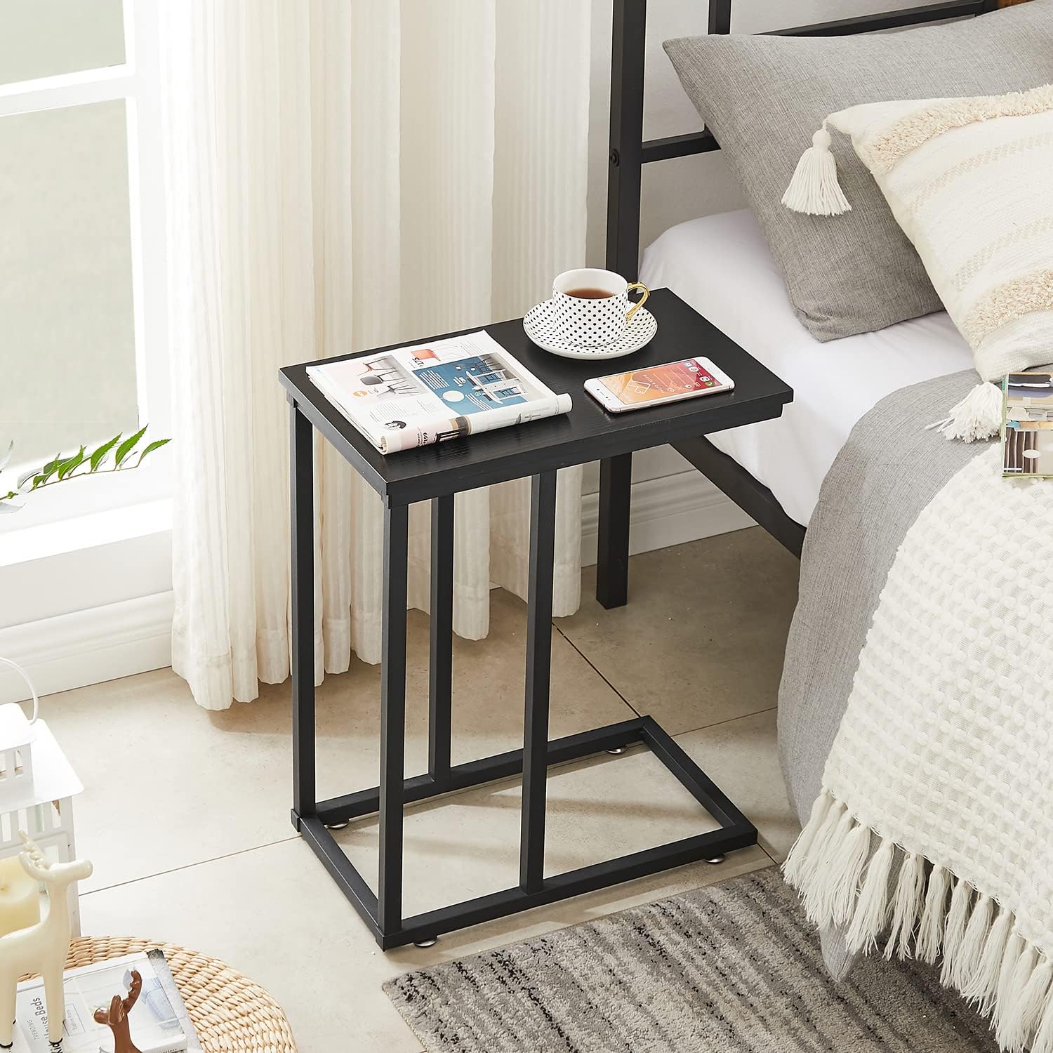VECELO C Shaped End Side Table for Sofa Couch and Bed Snack VECELO C Shaped End Side Table for Sofa Couch and Bed Snack