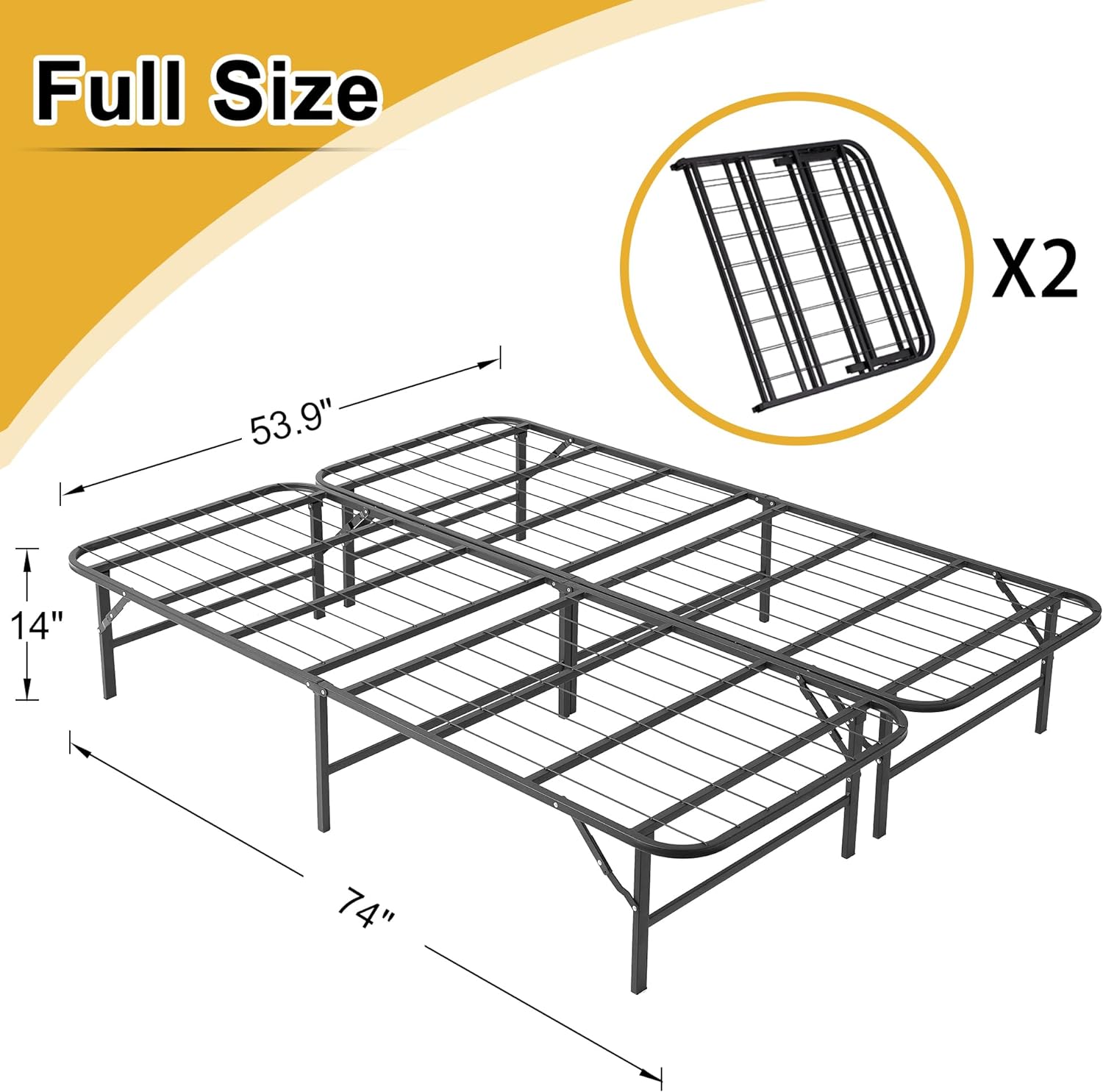 VECELO Metal Folding Bed Frame No Tools Required