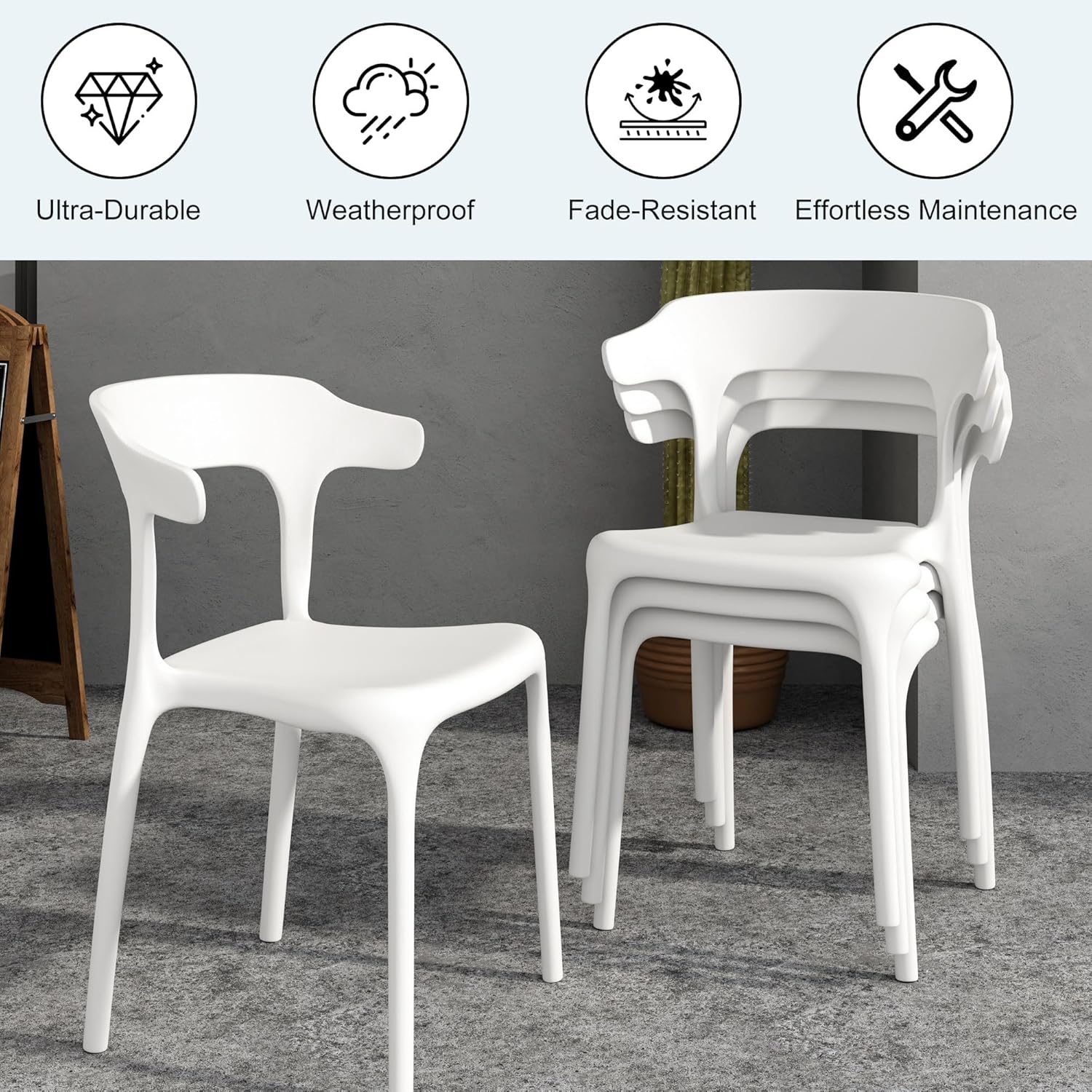 VECELO 4 Pack Plastic Stacking Chairs