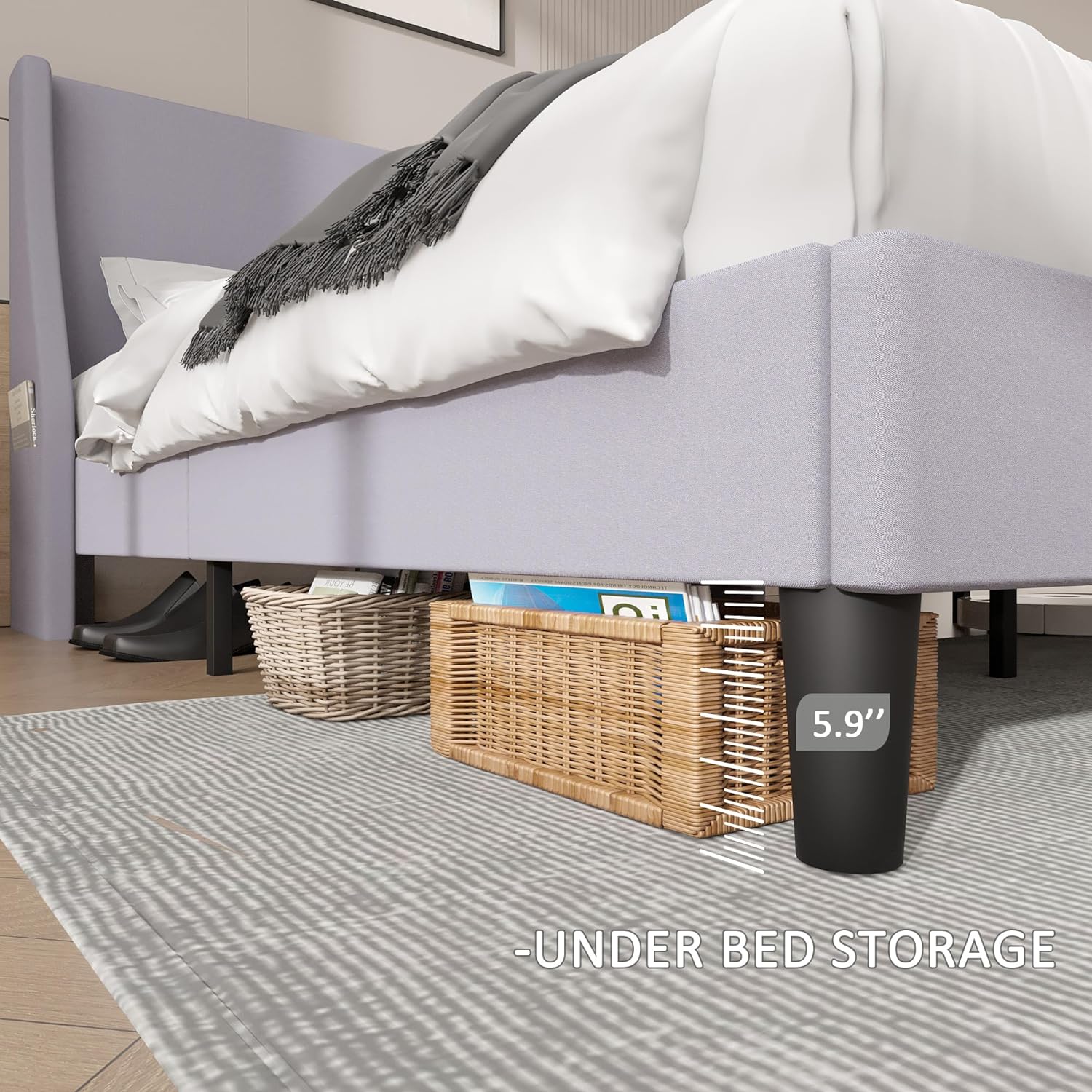 VECELO Bed Frame with Upholstered Wingback Headboard - VECELO