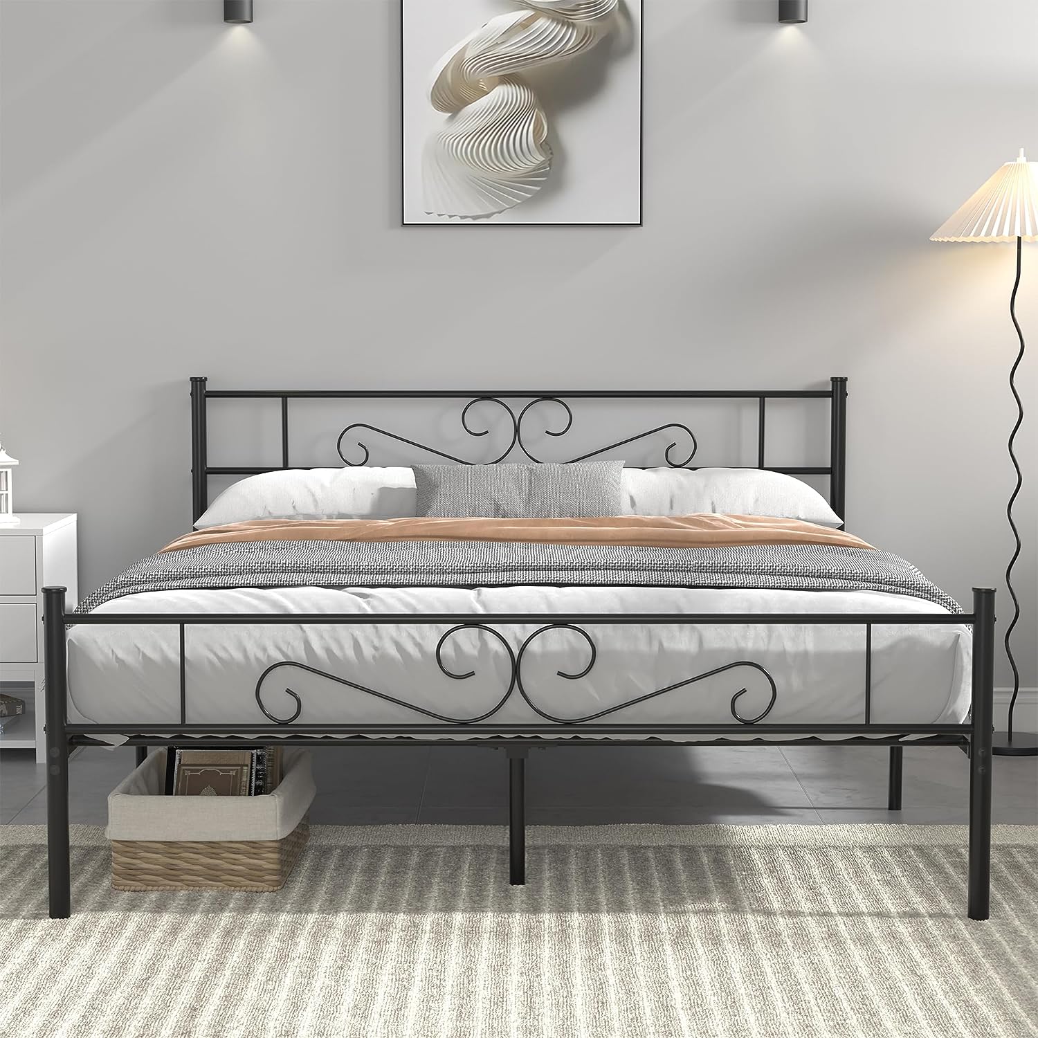 VECELO Metal Platform Bed Frame Mattress Foundation with Headboard & Footboard