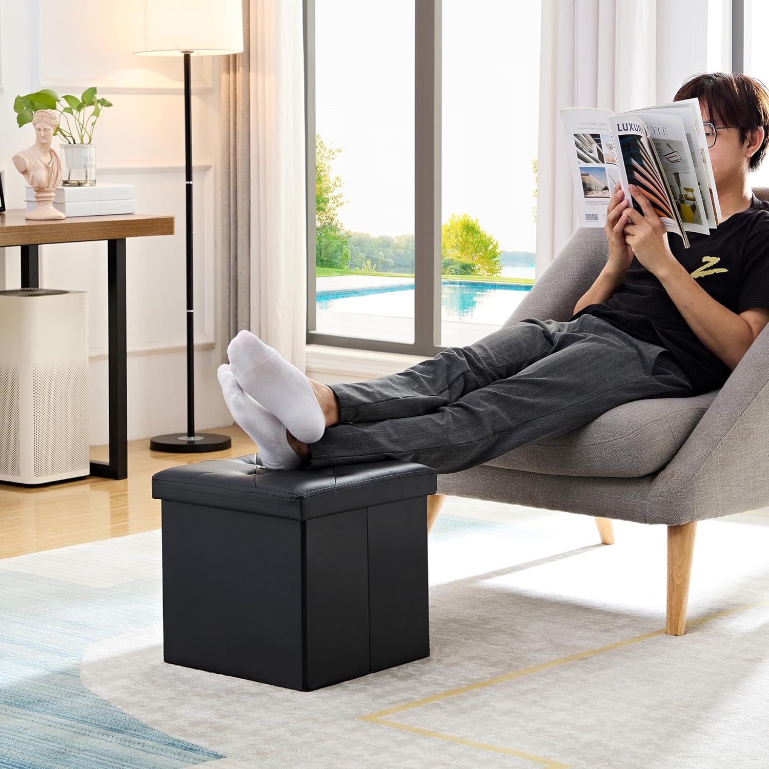 VECELO Storage Ottoman Bench End of Bed 43'' Footstool Footrest Stool Shoestool for Bedroom Hallway Entraway Living Room