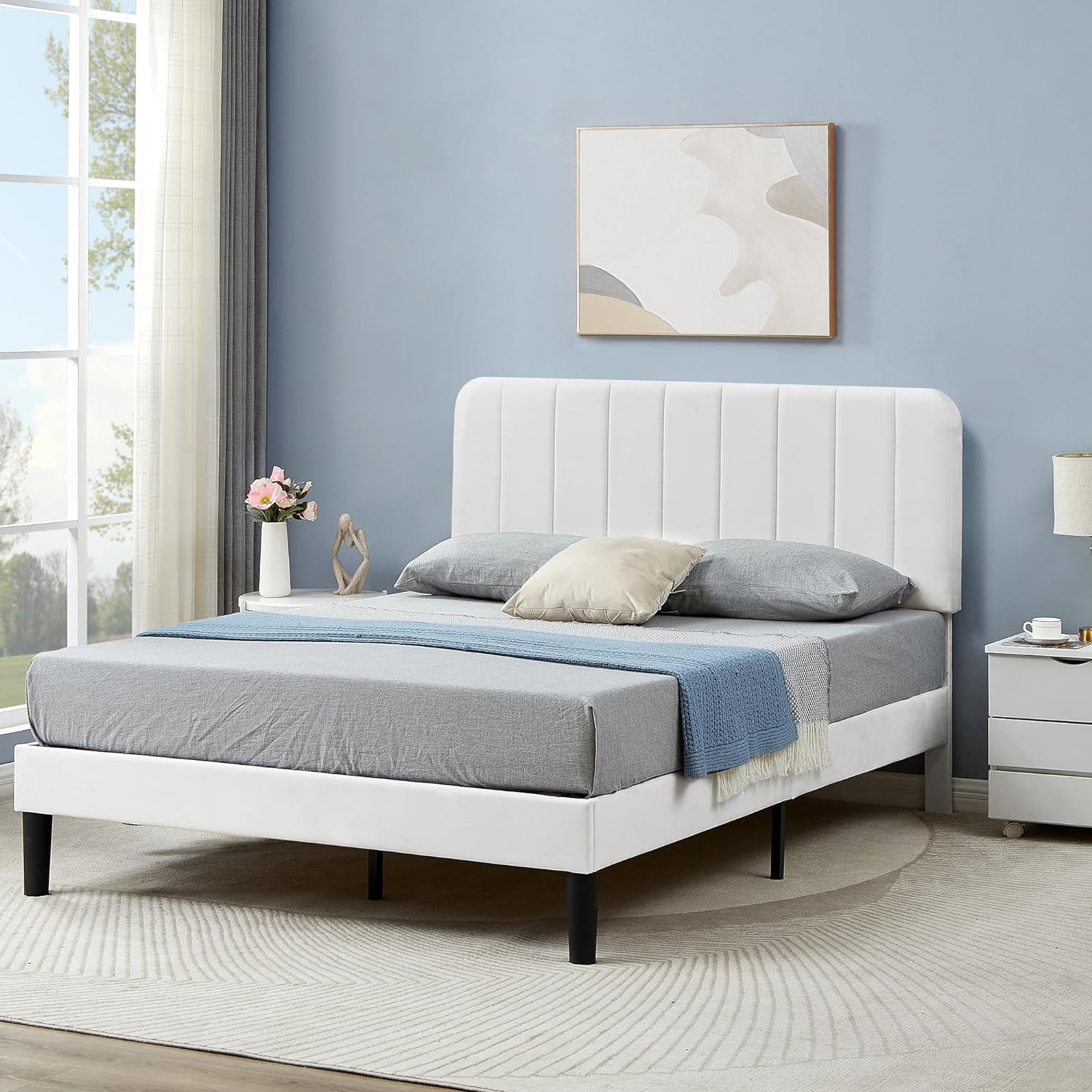 VECELO Upholstered Platform bedframe with Adjustable Headboard