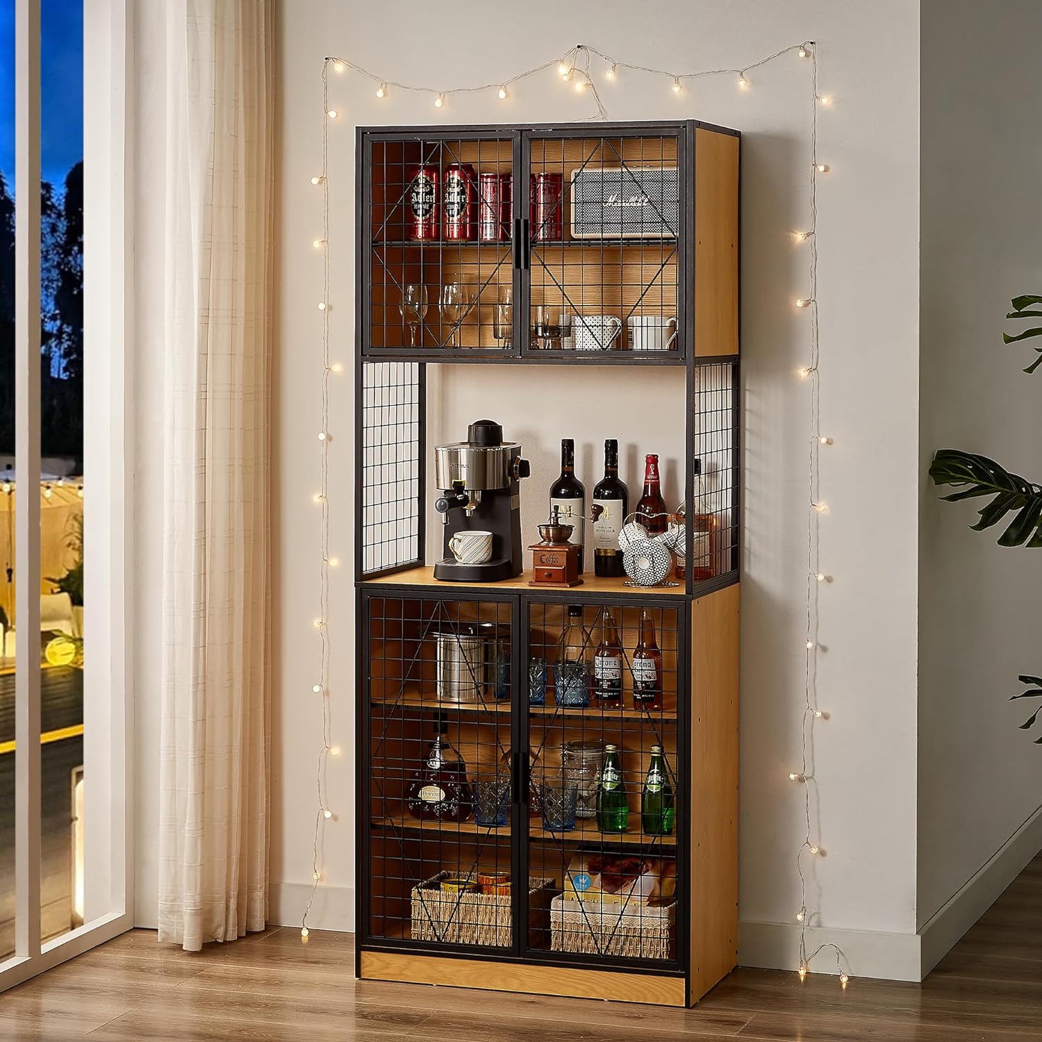 VECELO 72in Tall Kitchen Pantry Cabinet with Doors and Shelves Large Freestanding Storage Cupboard with Countertop Hutch - VECELO