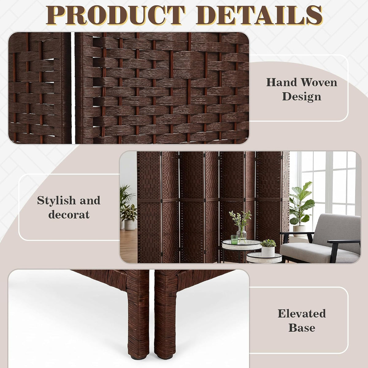 VECELO Room Divider Panel,8 Panel Partition Room Dividers