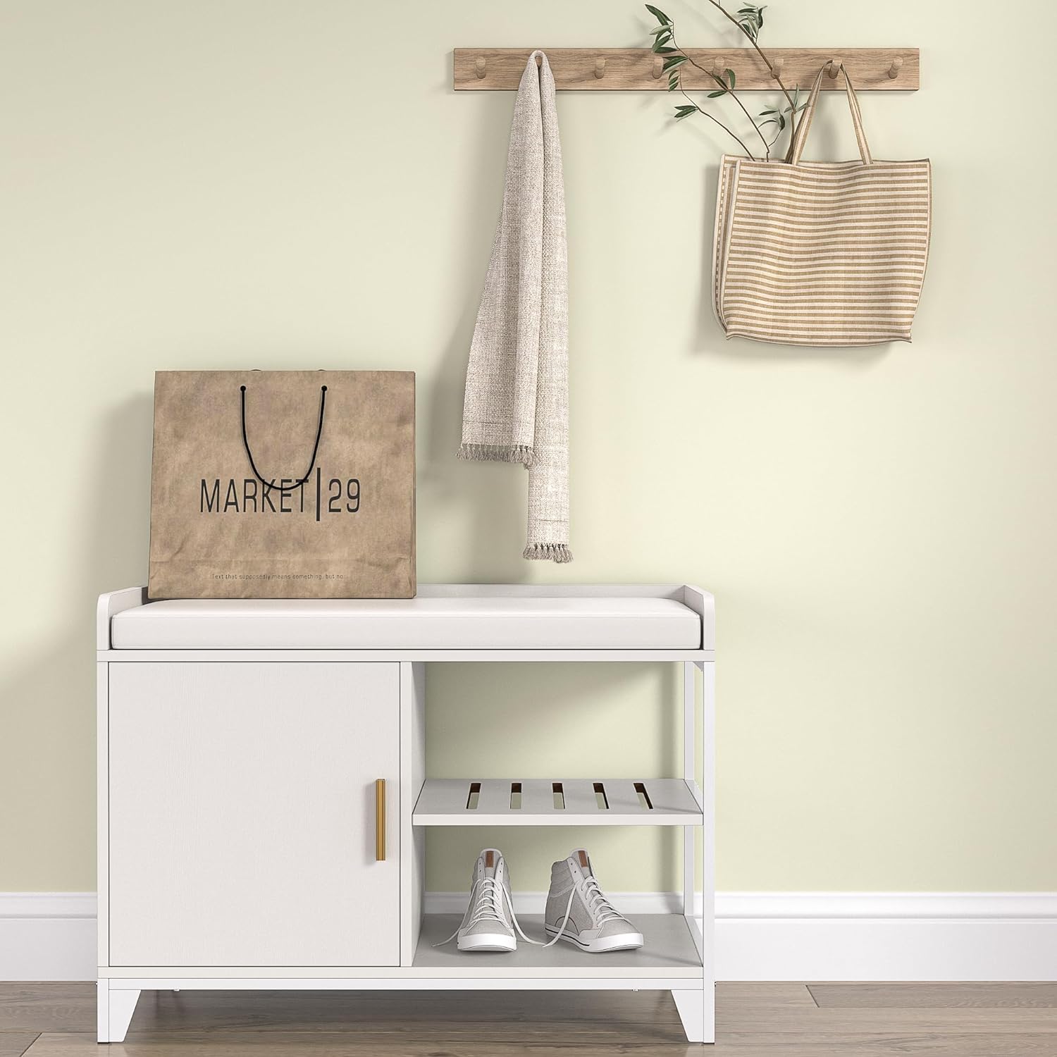 VECELO Shoe Storage Bench Entryway Cabinet with Removable Seat Cushion
