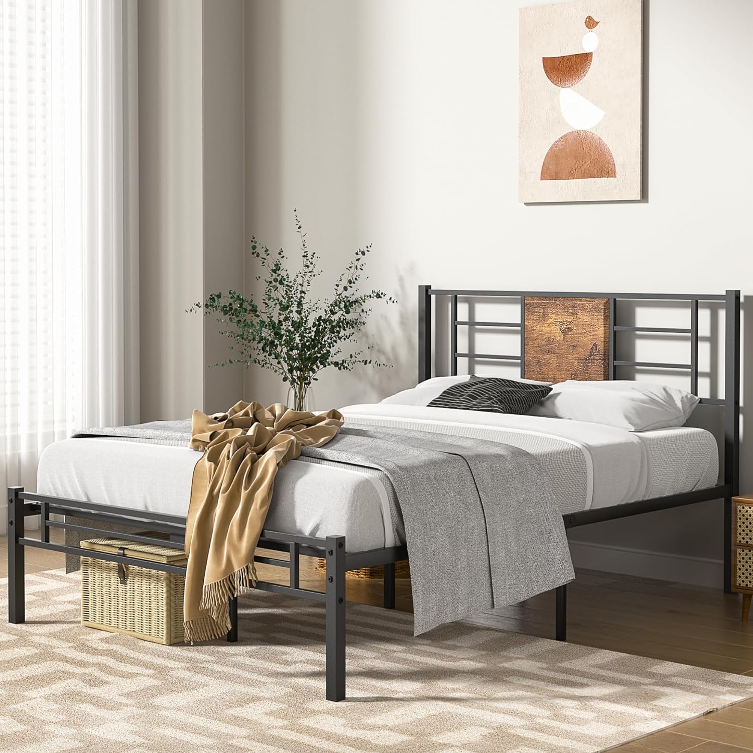 VECELO Platform Bed Frame Mattress Foundation with Headboard and Footboard