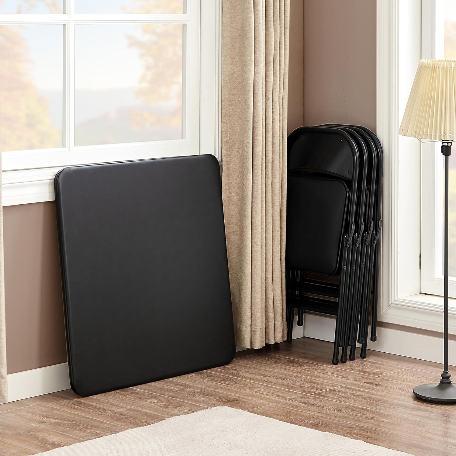 VECELO Portable Folding Card Table Square and Chair Sets with Collapsible Legs & Vinyl Upholstery (5 PCS)
