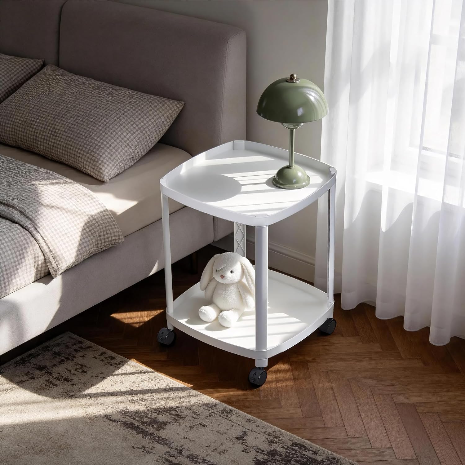 VECELO Rolling End Side Table with Lockable Wheels