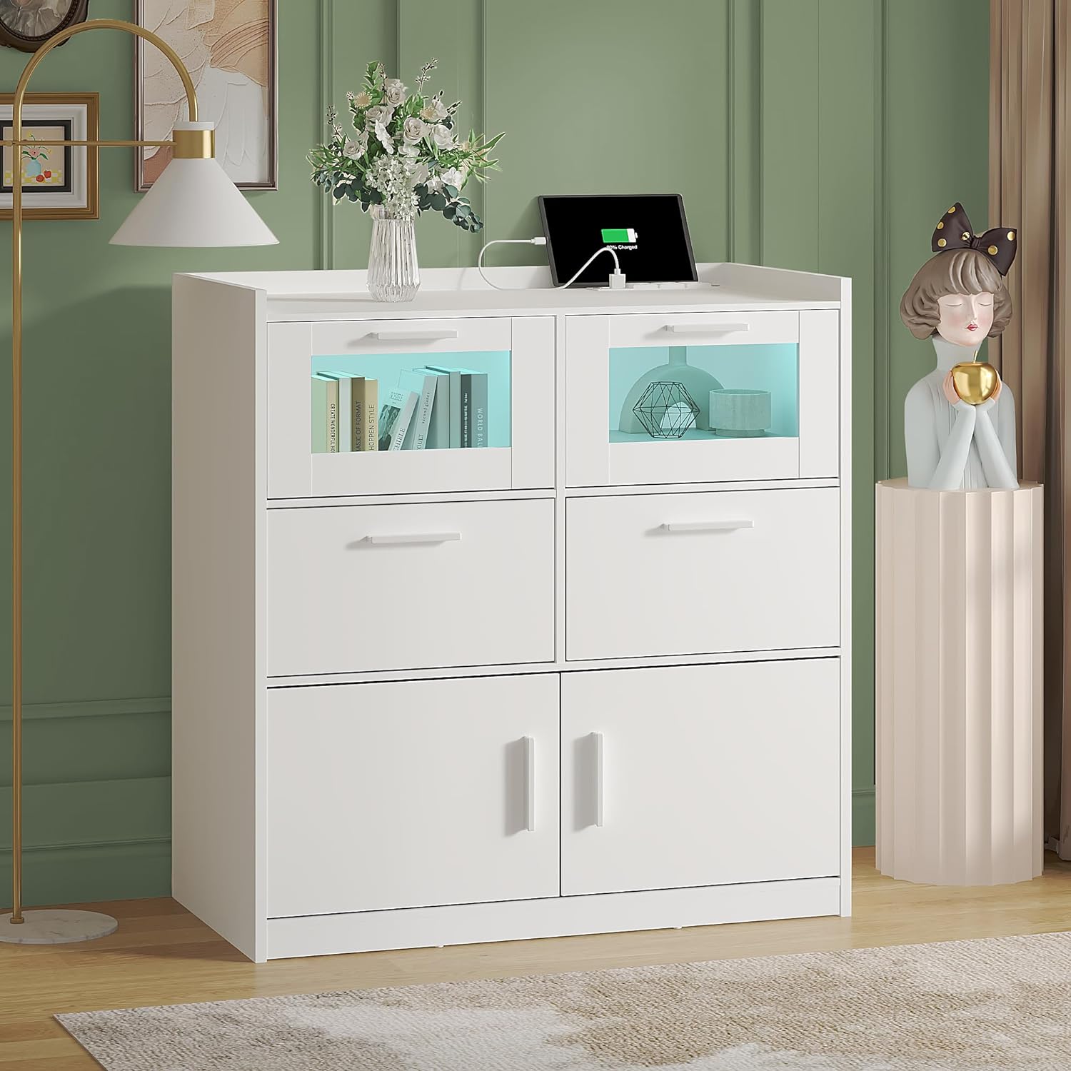 VECELO Dresser for Bedroom Chest of 4 Drawers/6 Drawer with Adjustable LED Lights
