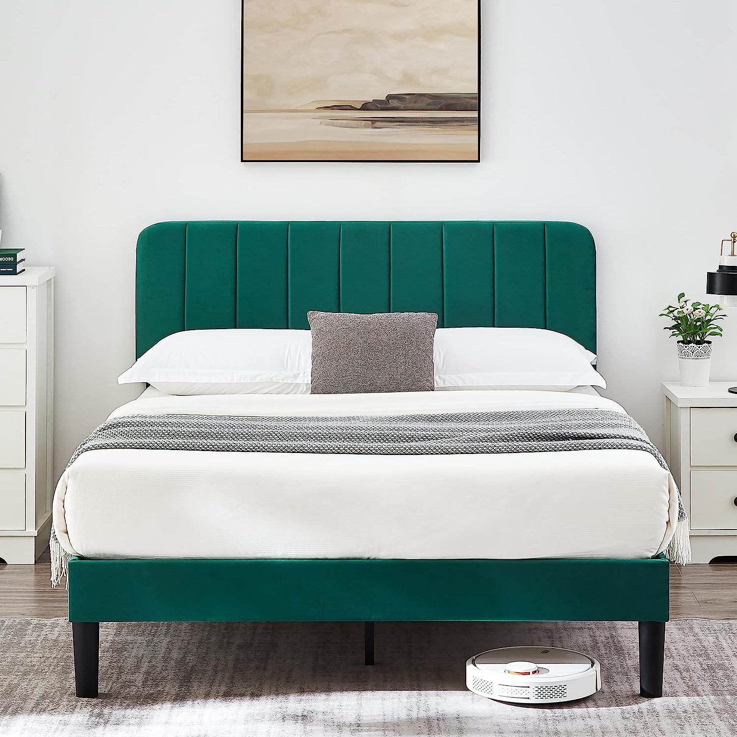 VECELO Upholstered Platform bedframe with Adjustable Headboard