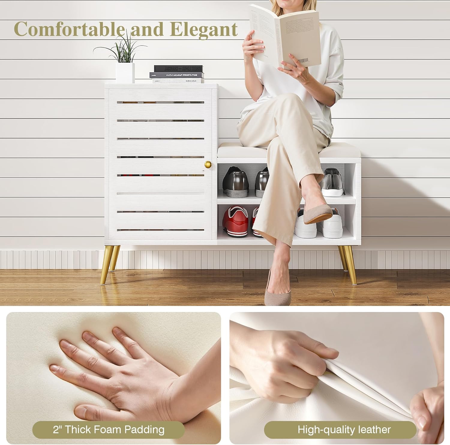 VECELO Shoe Storage Bench with Door&Shelf