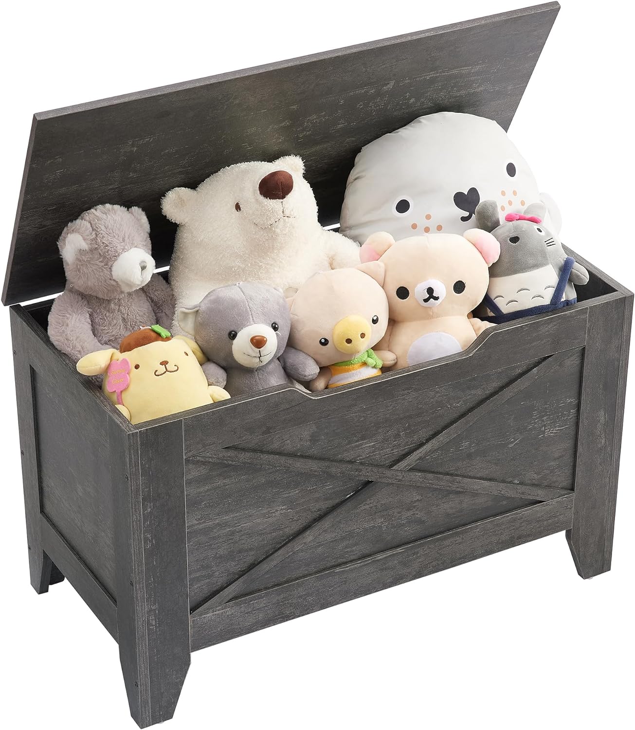 VECELO Storage Shoe Bench Industrial Barn-Door Style Toy Chest Cabinet with Safety Hinges Knotcushion