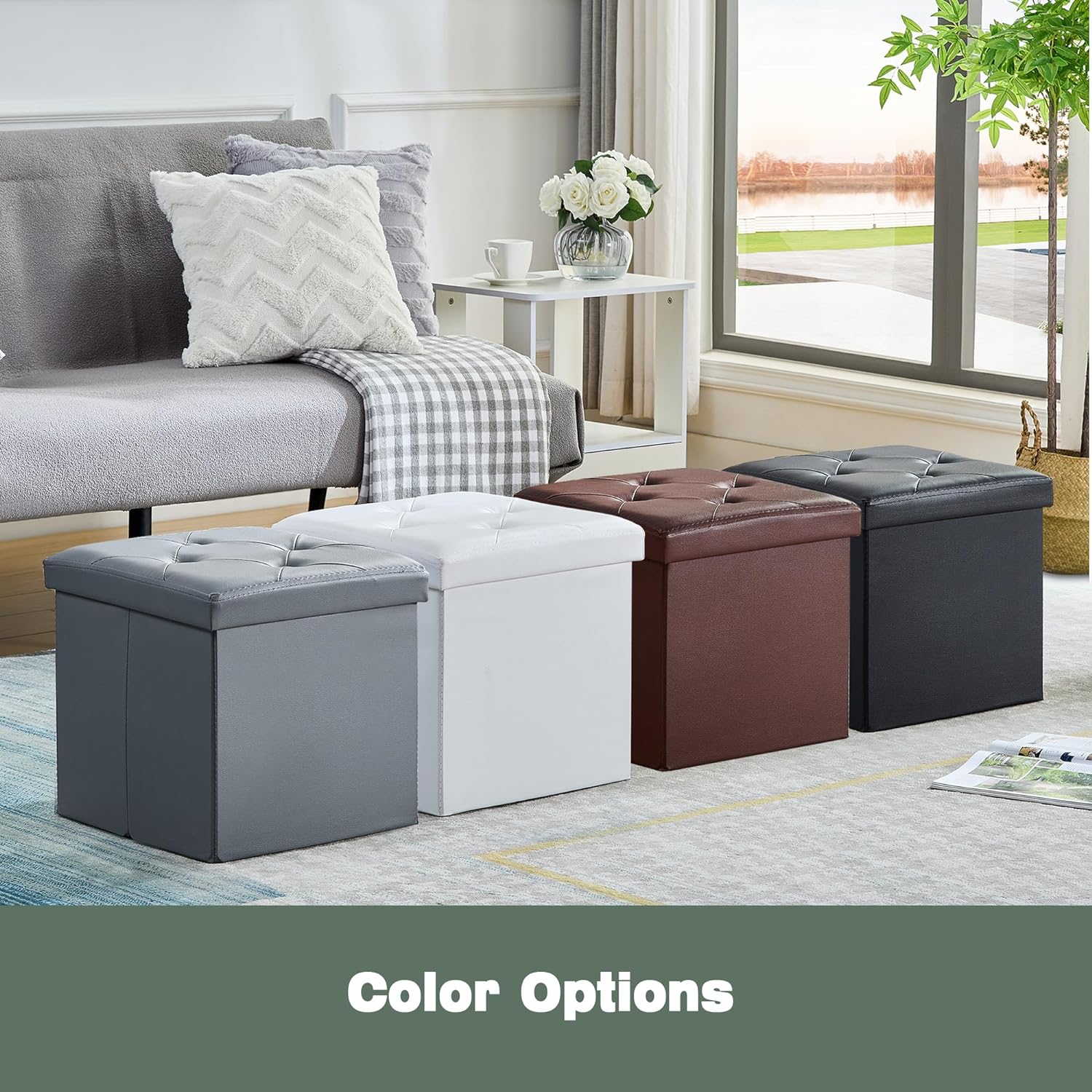 VECELO Storage Ottoman Bench End of Bed 43'' Footstool Footrest Stool Shoestool for Bedroom Hallway Entraway Living Room