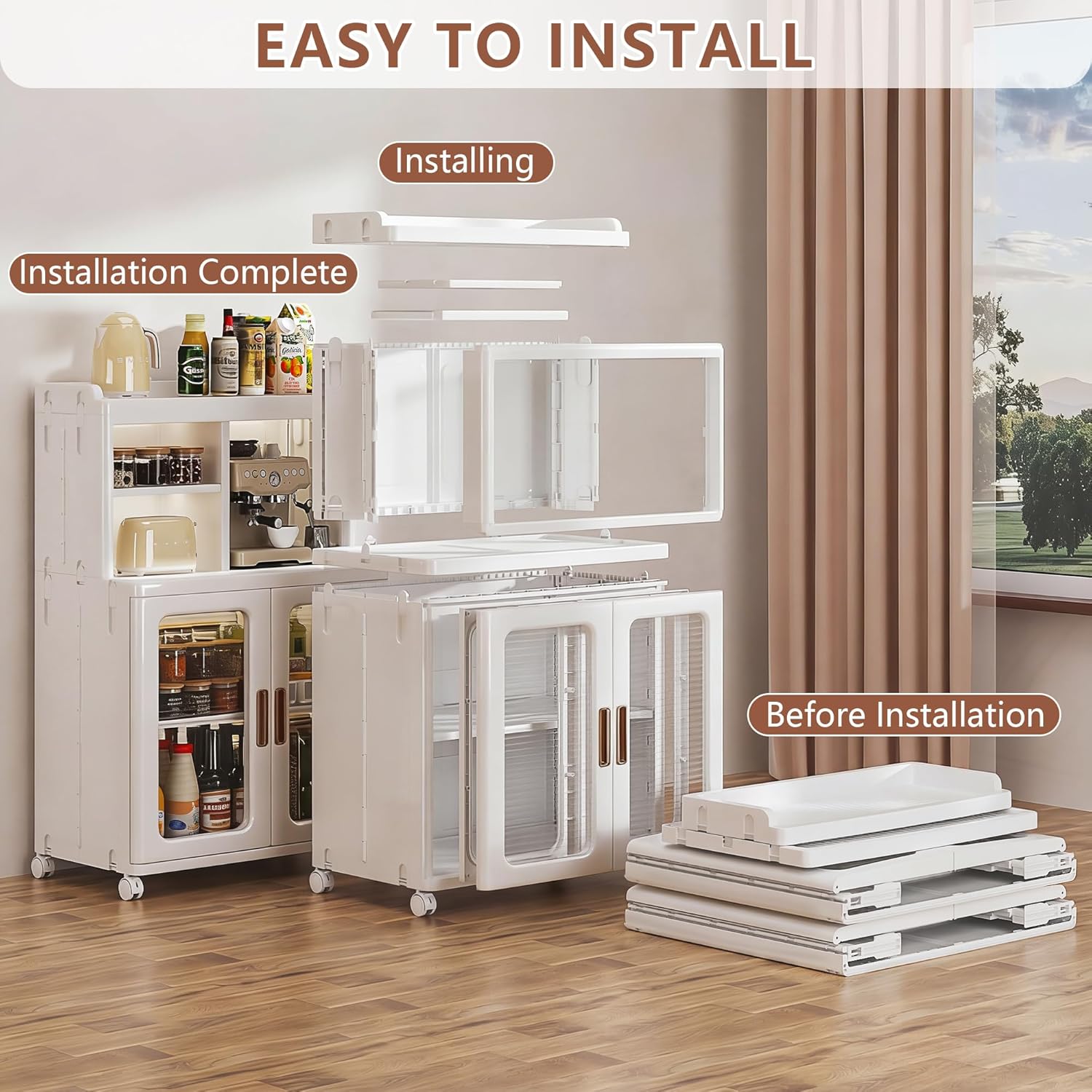 VECELO Foldable Plastic Sideboard Cabinet with Adjustable Shelves