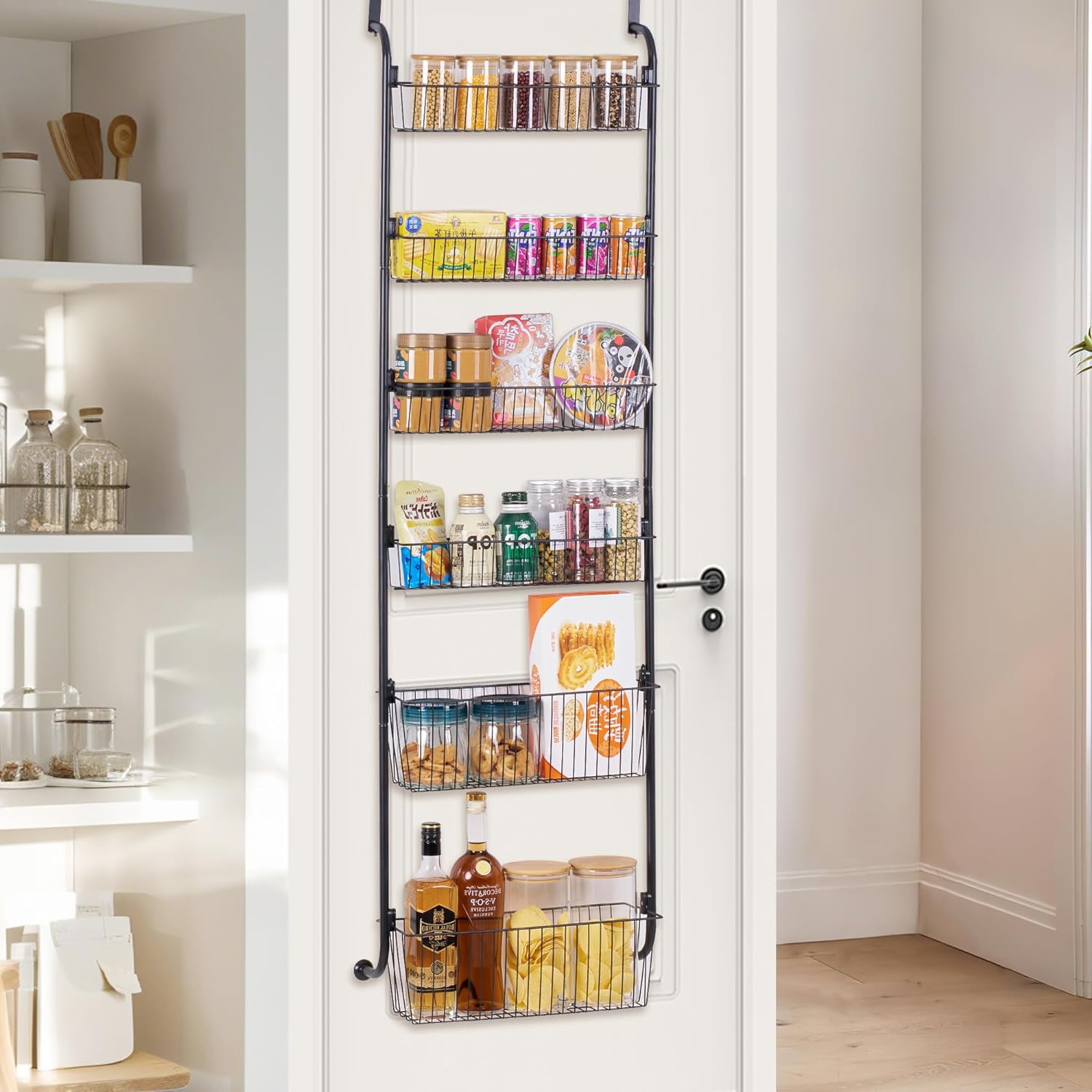 VECELO Kitchen Over the Door Organizer, 6-Tier Pantry Door Organizers and Storage