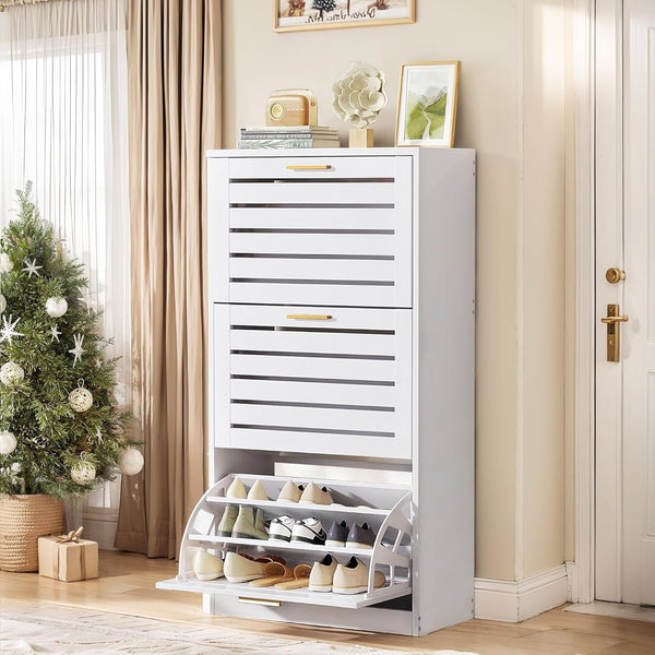 VECELO Slim Shoe Cabinet for Entryway with 3 Flip Drawers