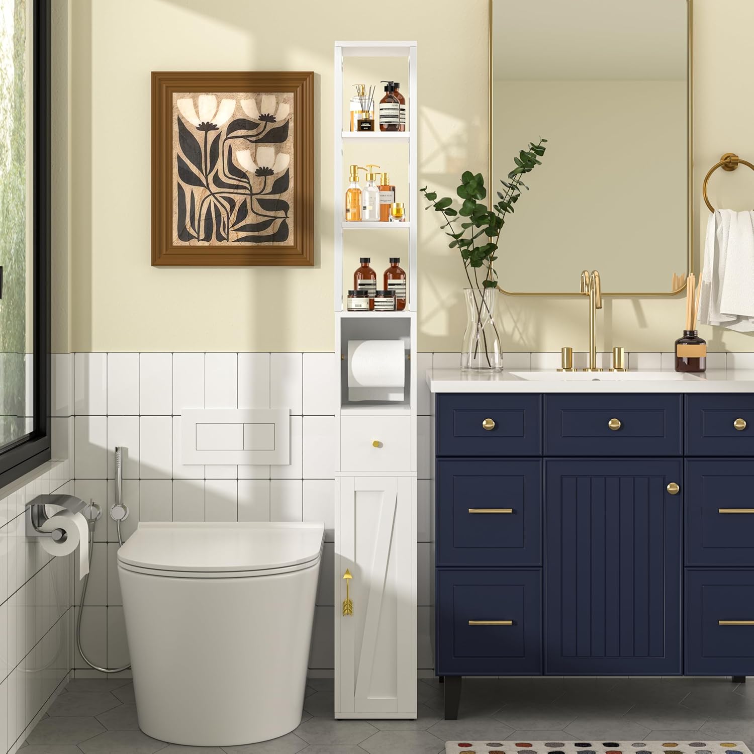 VECELO Tall Bathroom Cabinet with Adjustable Shelves