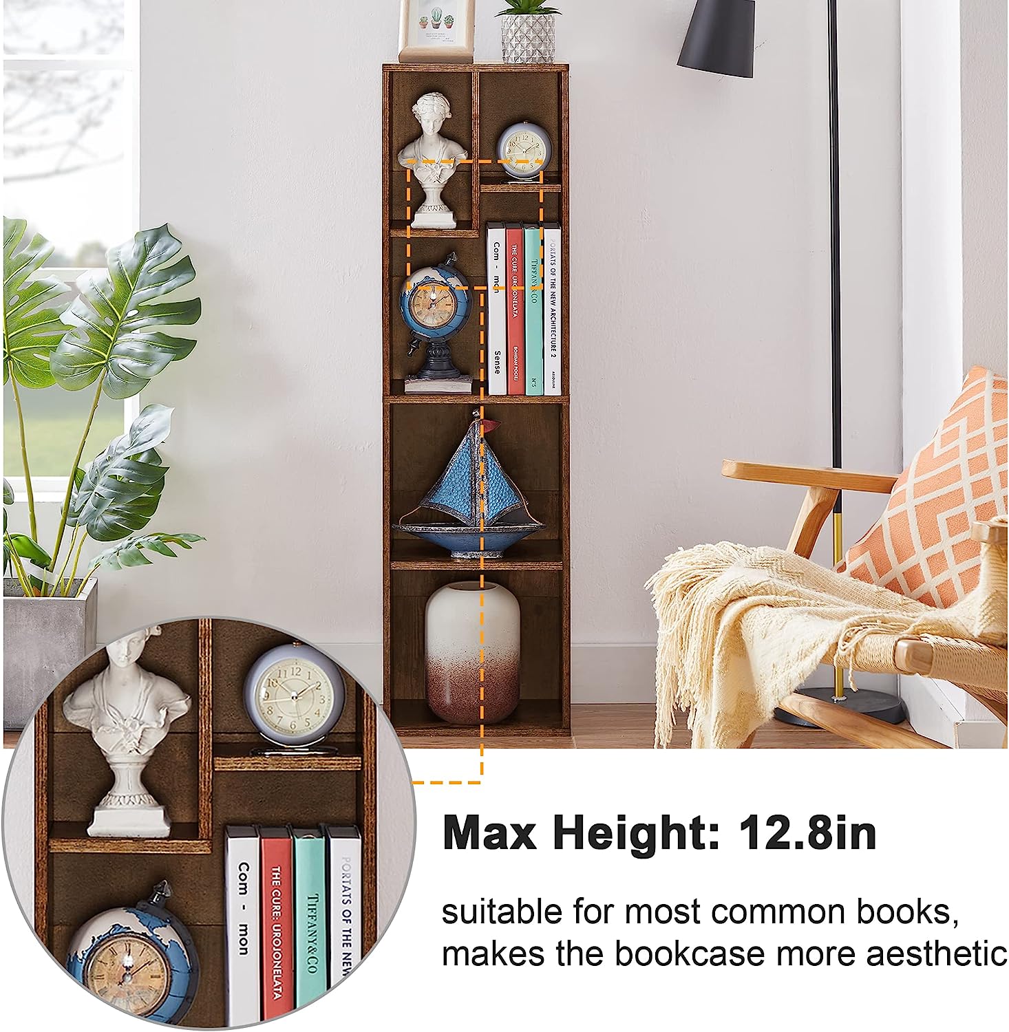 VECELO Modern 3-Tier Small Bookcase, 4 Cube/5 Cube Bookshelf/Storage Organizer for Living Room,Bedroom,Home Office