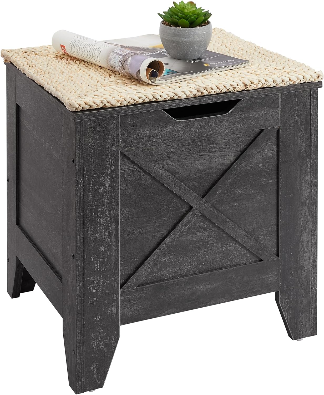 VECELO Storage Shoe Bench Industrial Barn-Door Style Toy Chest Cabinet with Safety Hinges Knotcushion