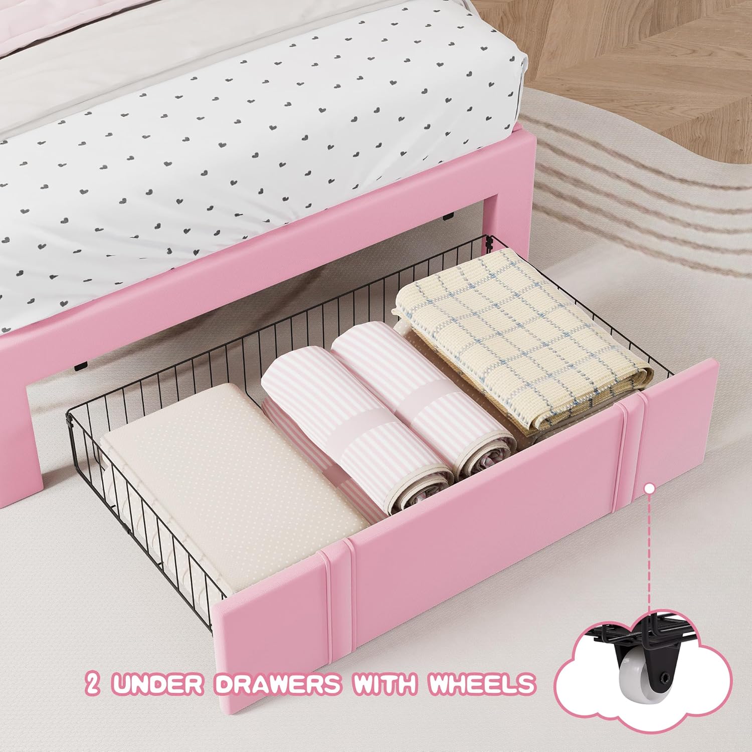 VECELO Twin Upholstered Bed Frame with Storage Drawer
