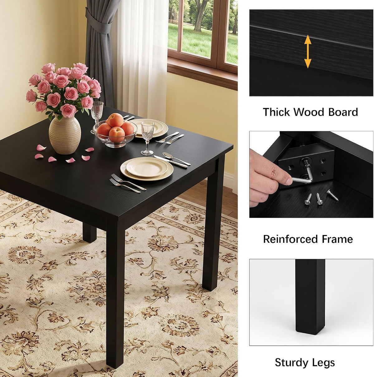 VECELO Square Dining Table for 2-4 People  29” x 29” Compact Kitchen Table with Solid Wood Legs