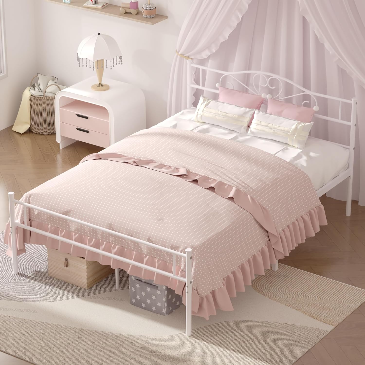 VECELO Metal Platform Bed Frame Mattress Foundation Decorative Headboard & Footboard