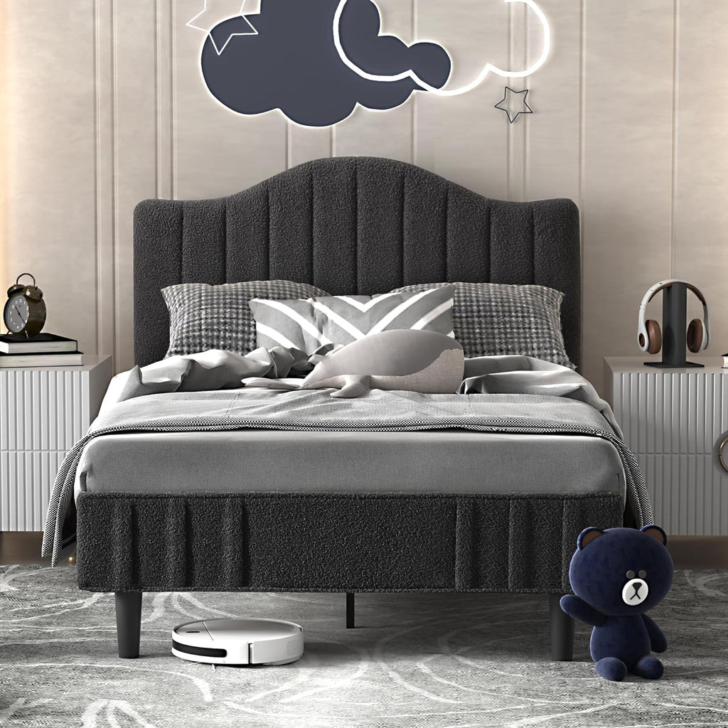 VECELO Upholstered Platform Bed Frame with Sheepskin Fabric Adjustable