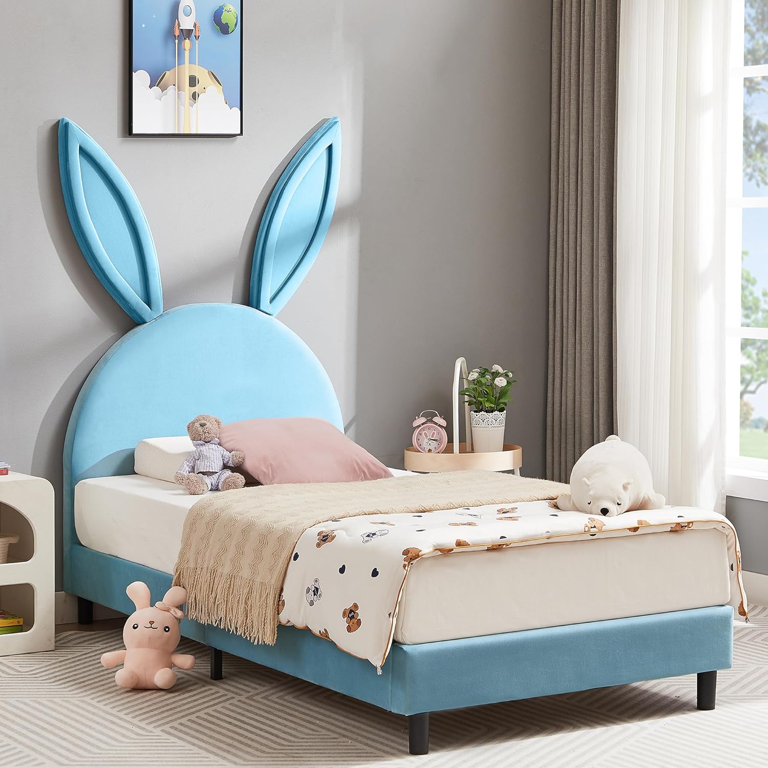 VECELO Kids Twin Bed Frame with Upholstered Headboard