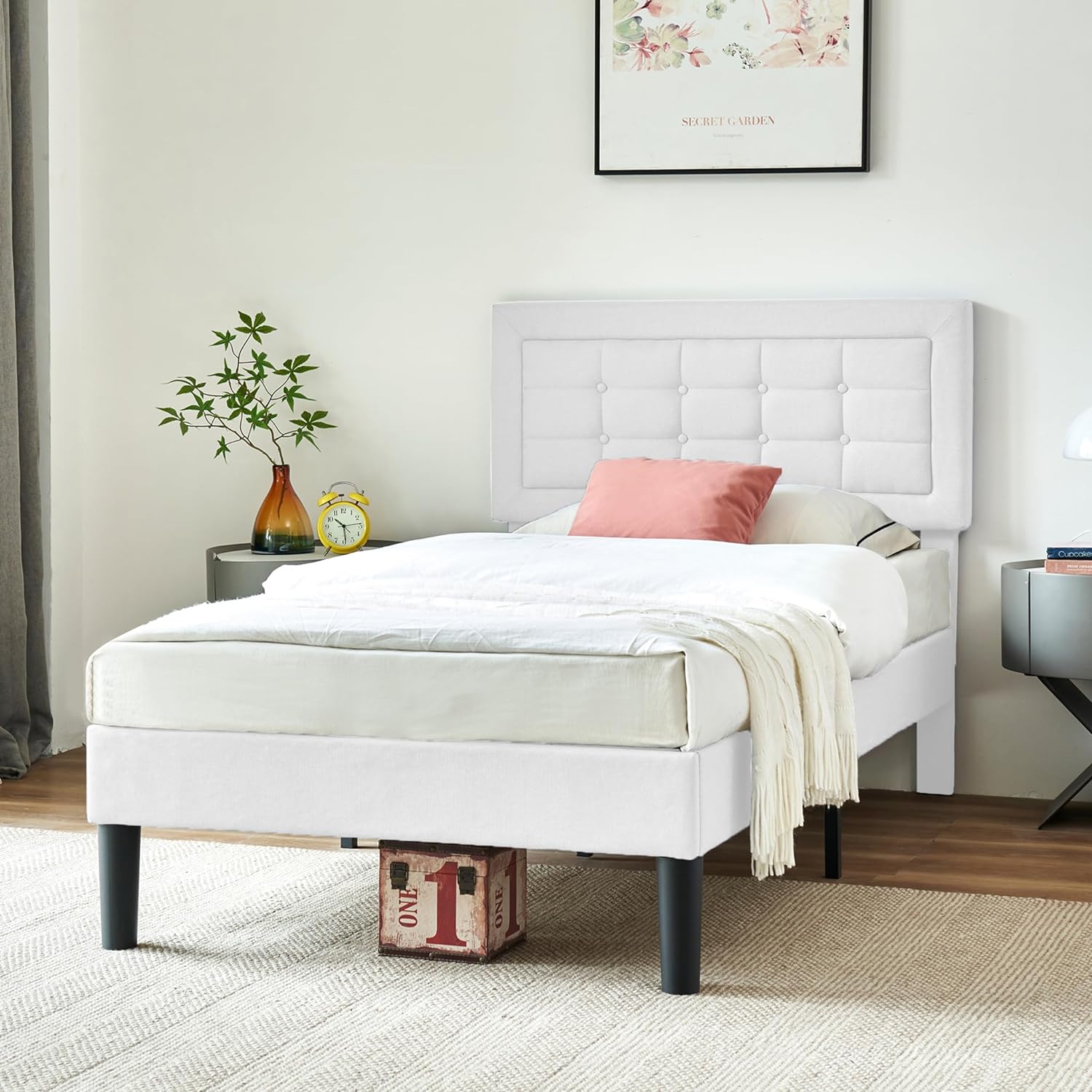 VECELO Upholstered Platform Bed Frame with Height Adjustable Headboard
