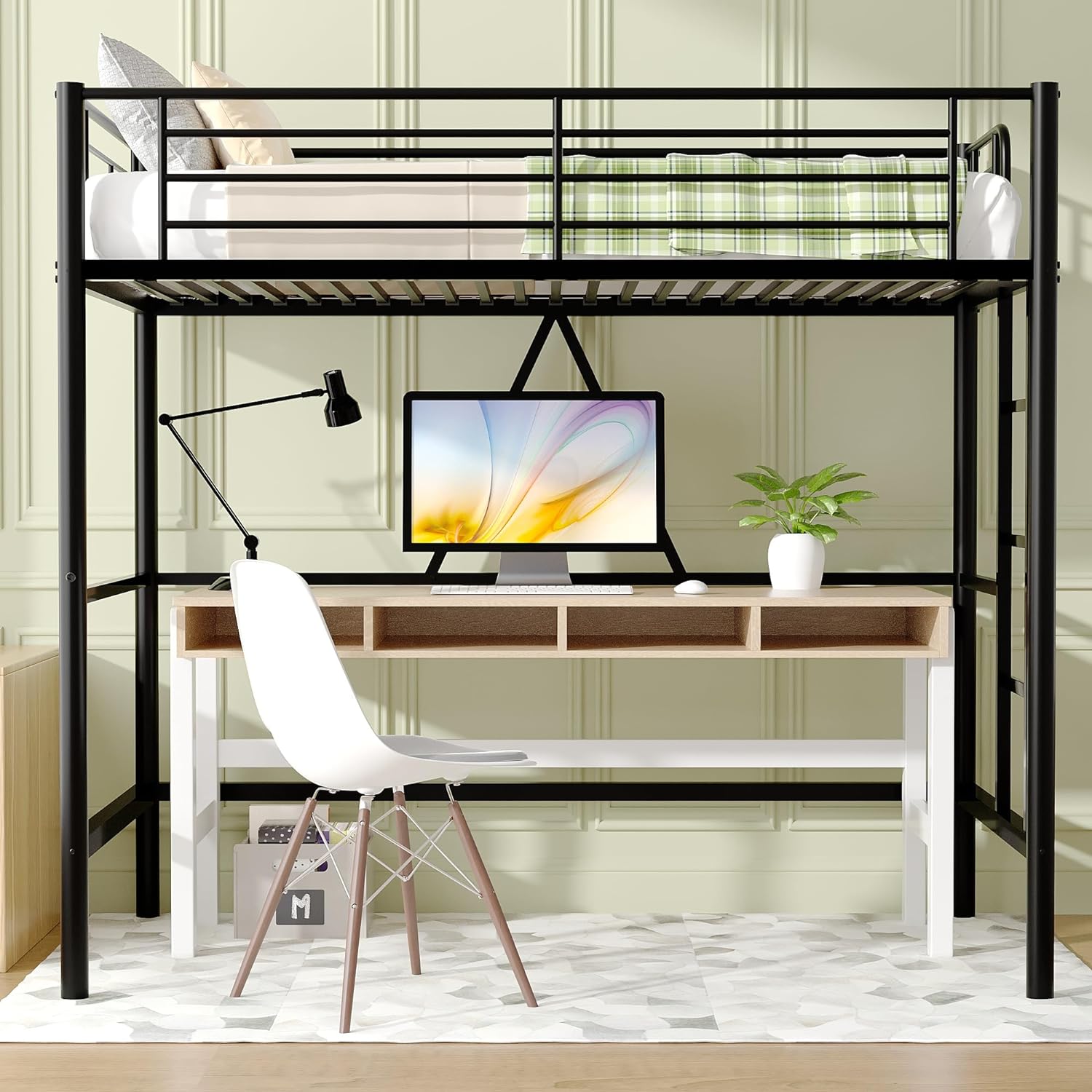 VECELO Metal Loft Bed Twin Size
