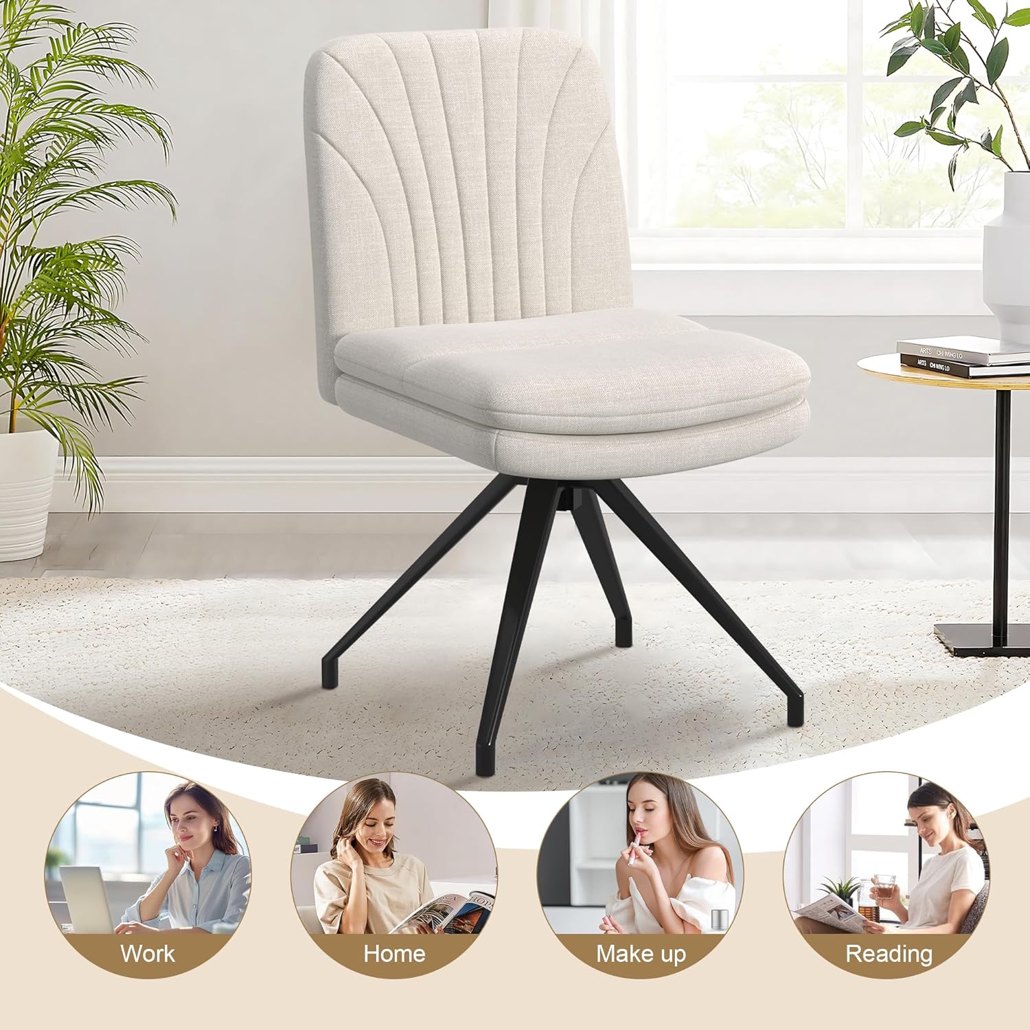VECELO Armless Office Desk Chair, Criss Cross Legged Vanity Chair with