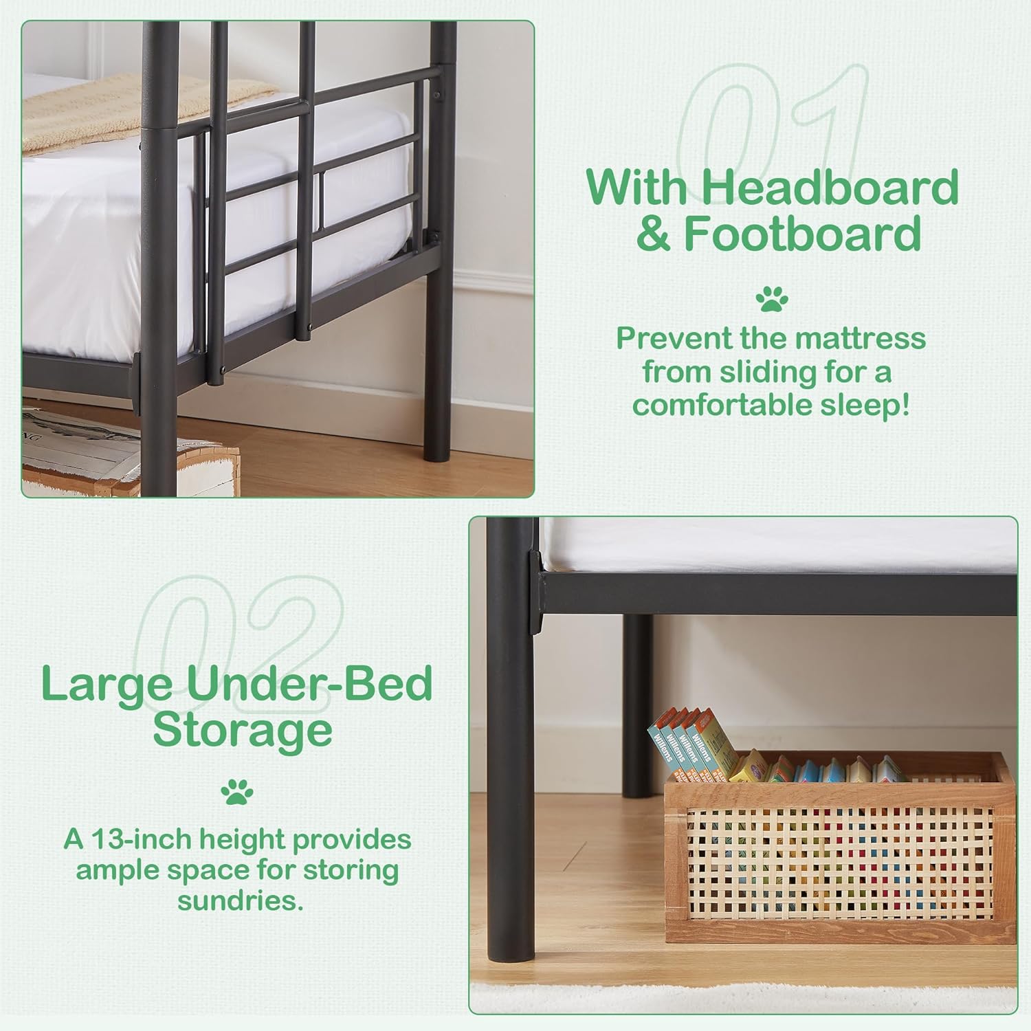VECELO Metal Bunk Bed Twin Over Twin, Industrial Bunkbeds with Ladder and Full-Length Guardrail