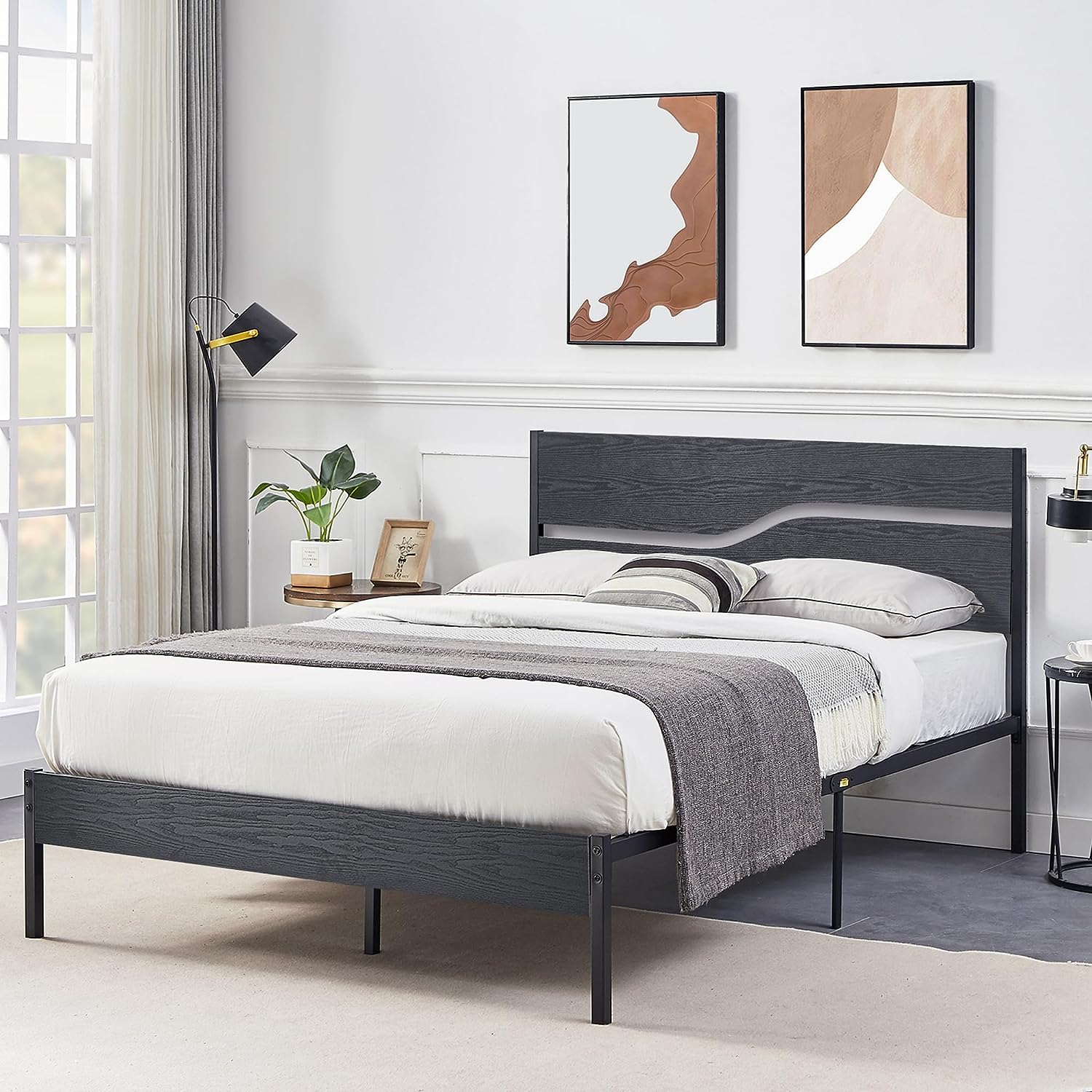 VECELO Platform Bed Frame/Mattress Foundation with Rustic Vintage Wood Headboard