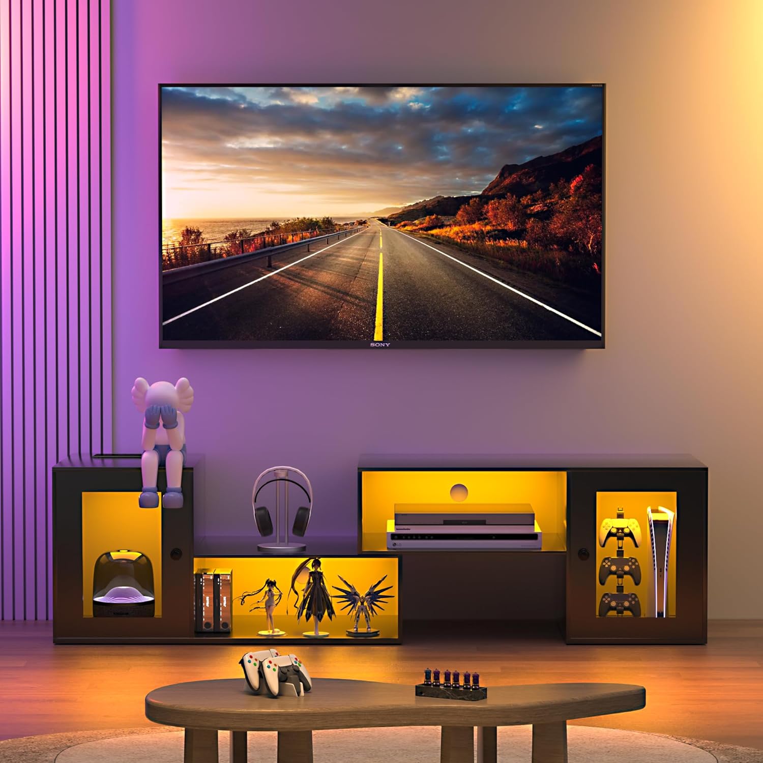  TV Stand with LED Strip & Power Outlet
