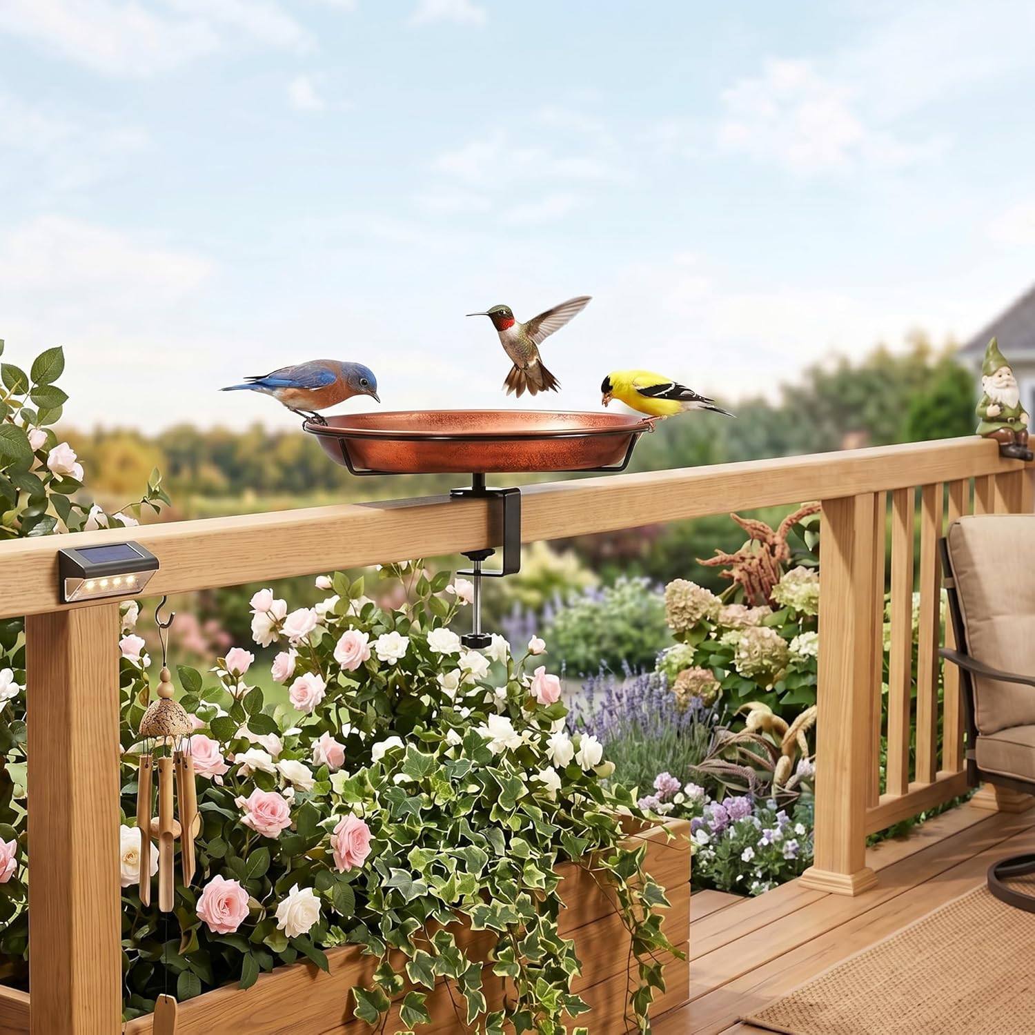 VECELO Deck Mounted Metal Bird Bath for Outside