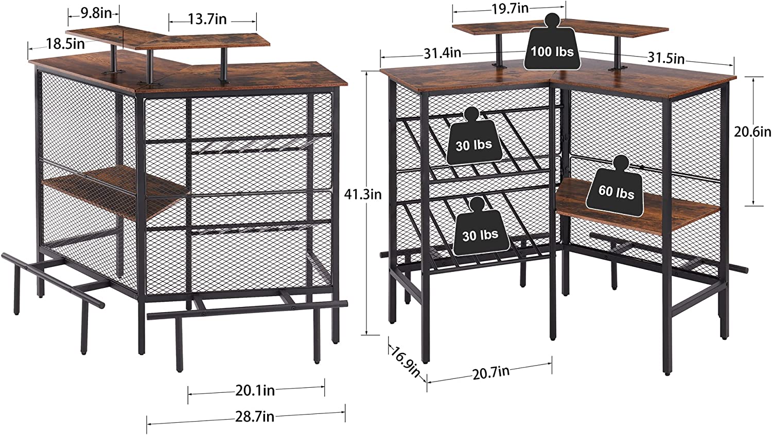 VECELO Bar Unit, 3 Tier Liquor Cabinet with Metal Mesh Front - VECELO