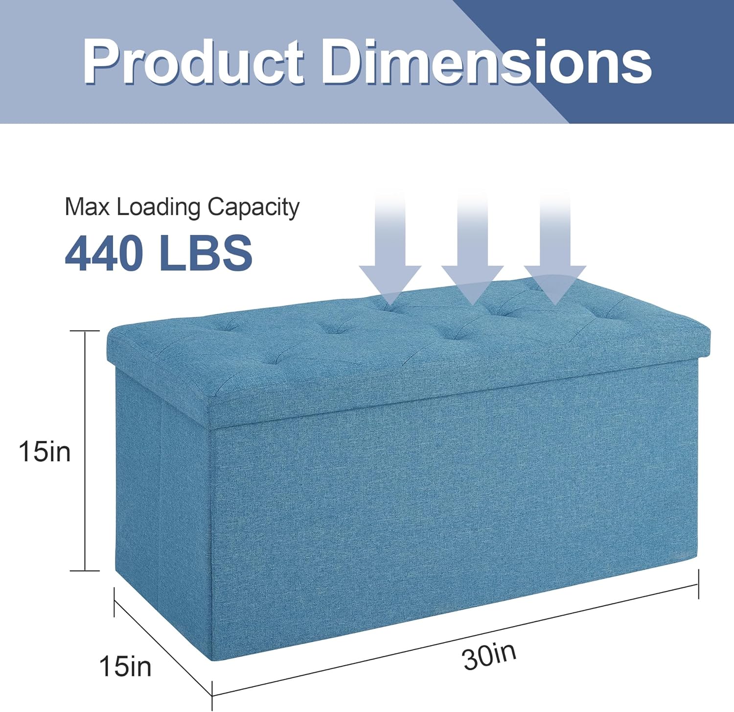 VECELO Folding Storage Ottoman Bench, Storage Chest, Linen Fabric