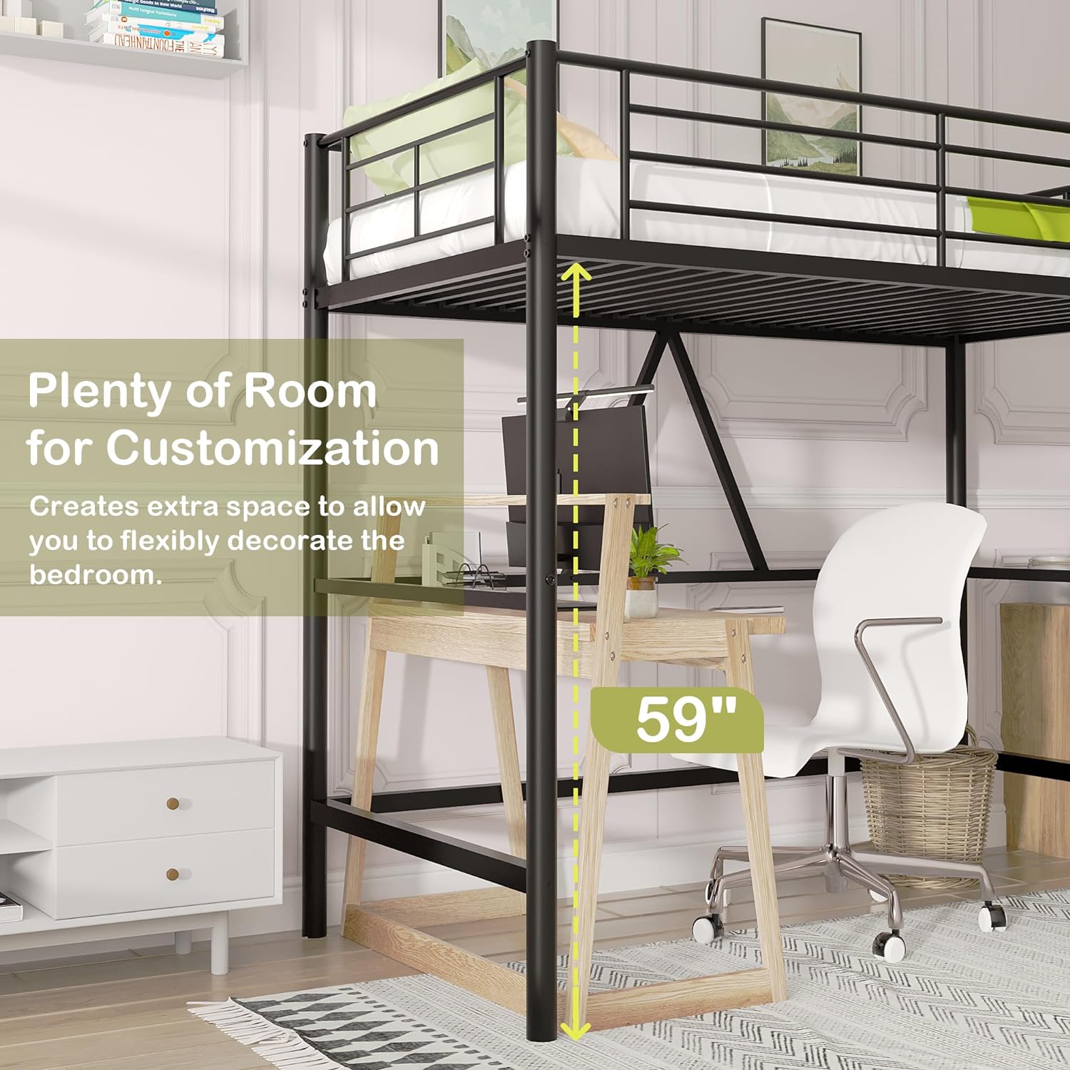 VECELO Metal Loft Bed Twin Size