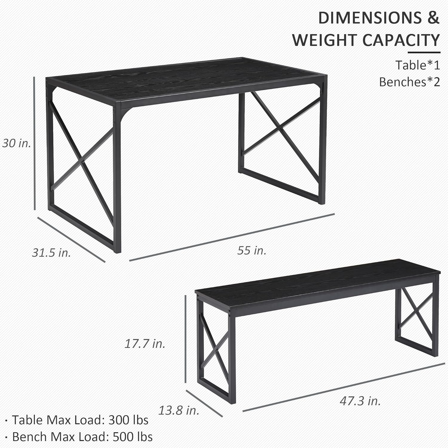 VECELO Kitchen Table with 2 Benches for 4