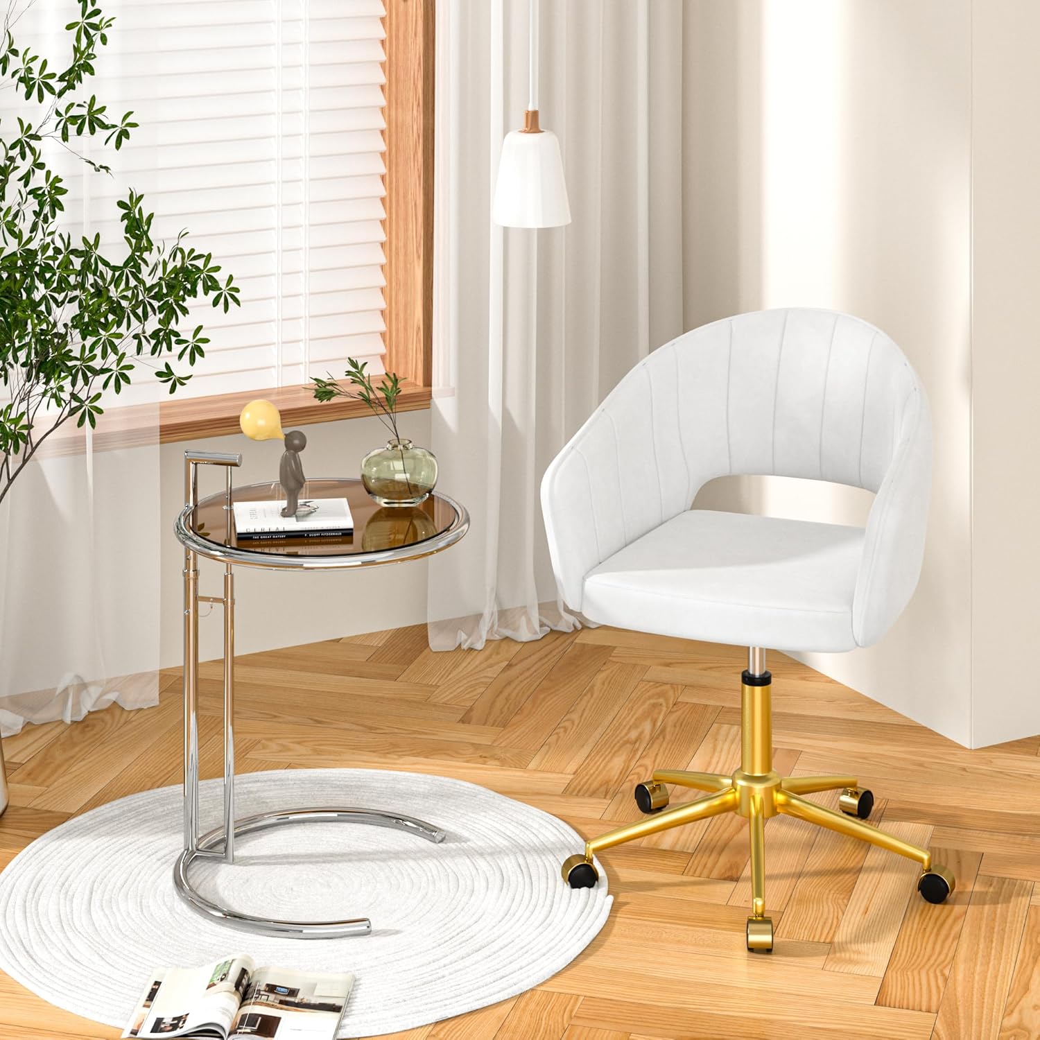 VECELO Velvet Accent Chair,Vanity Chair with Gold Base Embrased Backrest