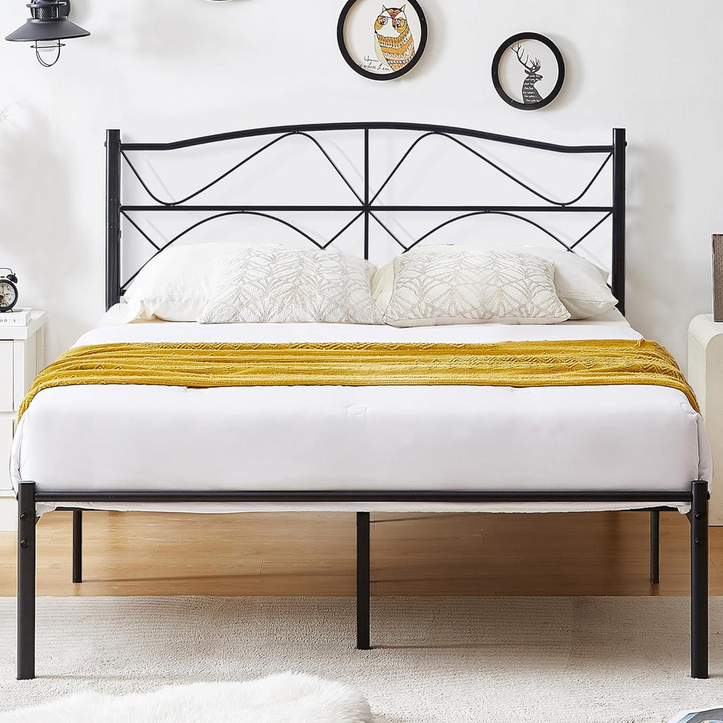 VECELO Bed Frame, Metal Bed Platform with Headboard