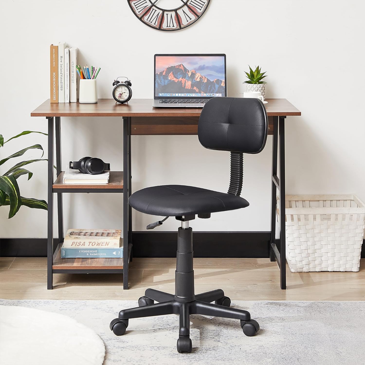 VECELO Armless Home Office Chair Low-Back Height Adjustable Stools for Desk/Computer/Task/Small Space